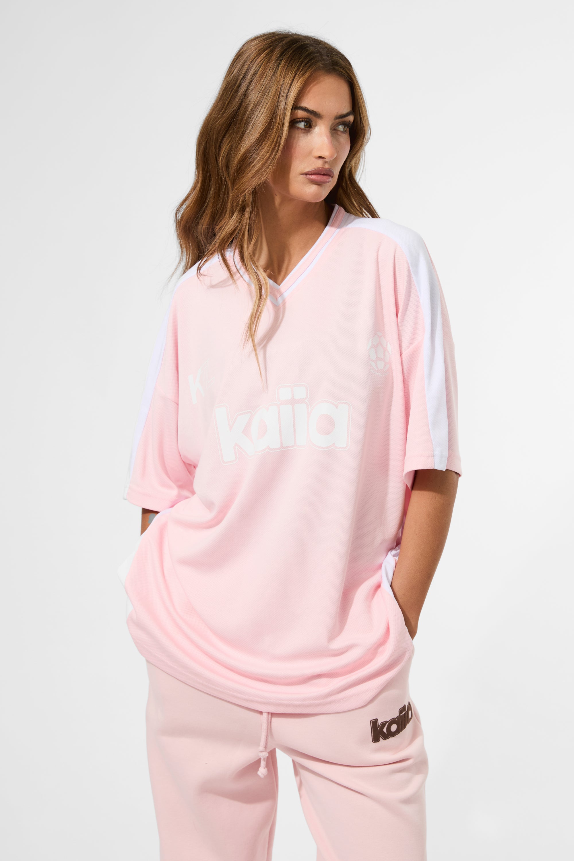 Kaiia Oversized Football Shirt Baby Pink