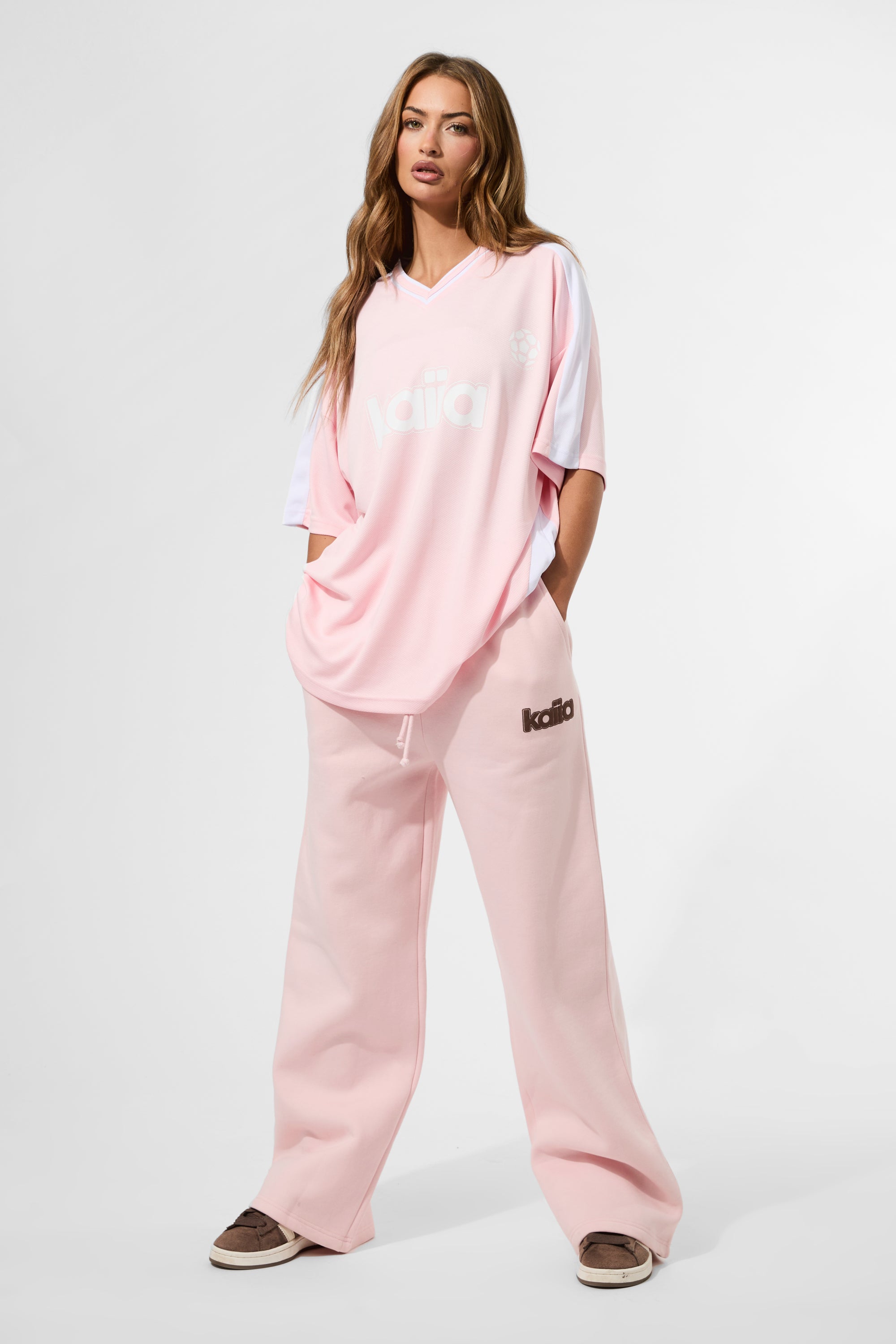 Kaiia Oversized Football Shirt Baby Pink