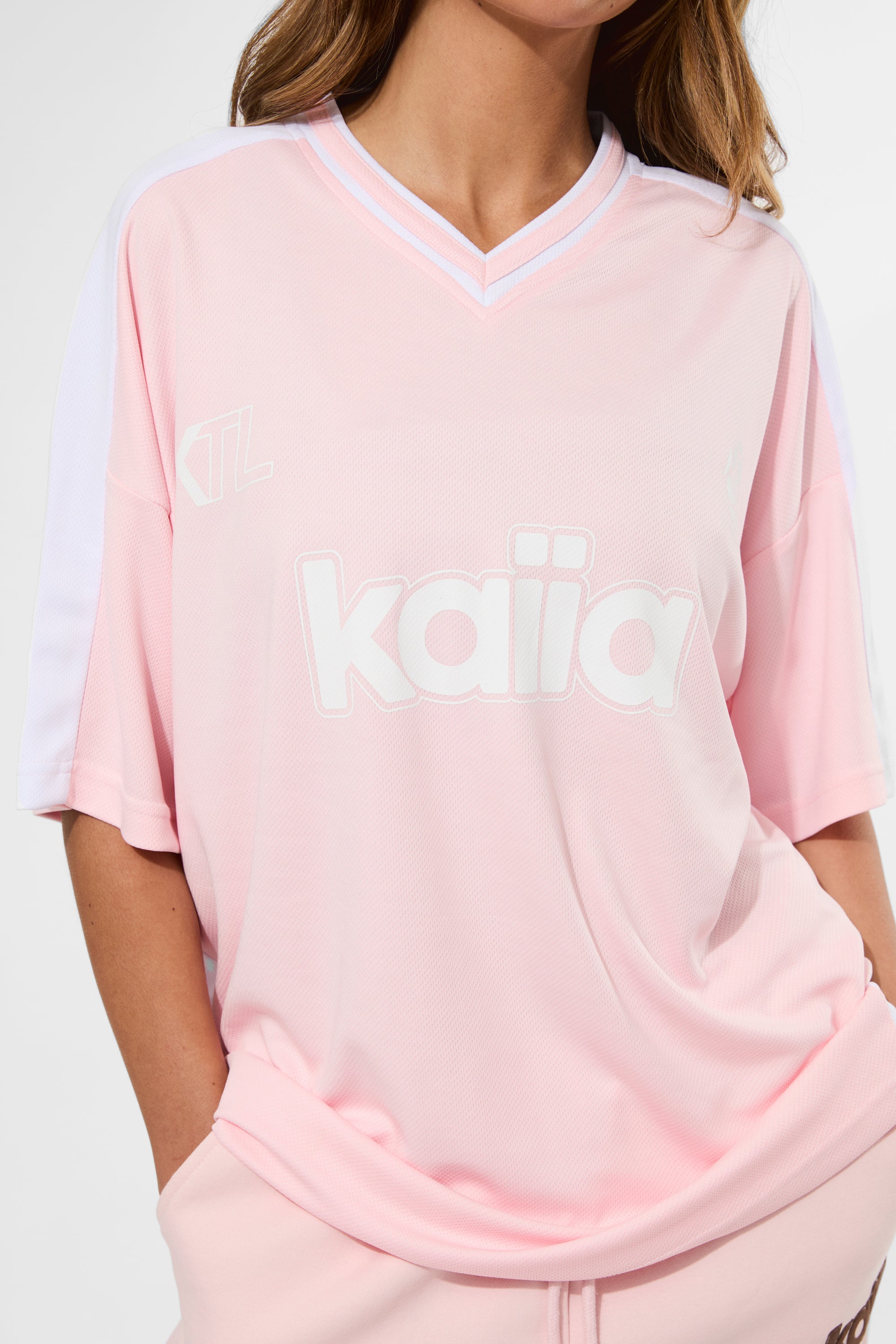 Kaiia Oversized Football Shirt Baby Pink