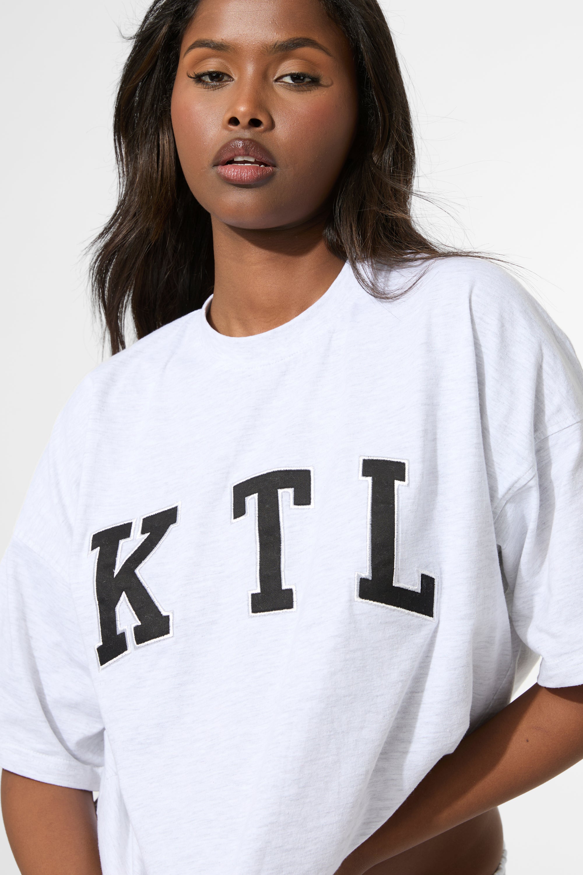 Kaiia KTL Logo Oversized T-Shirt Light Grey Marl