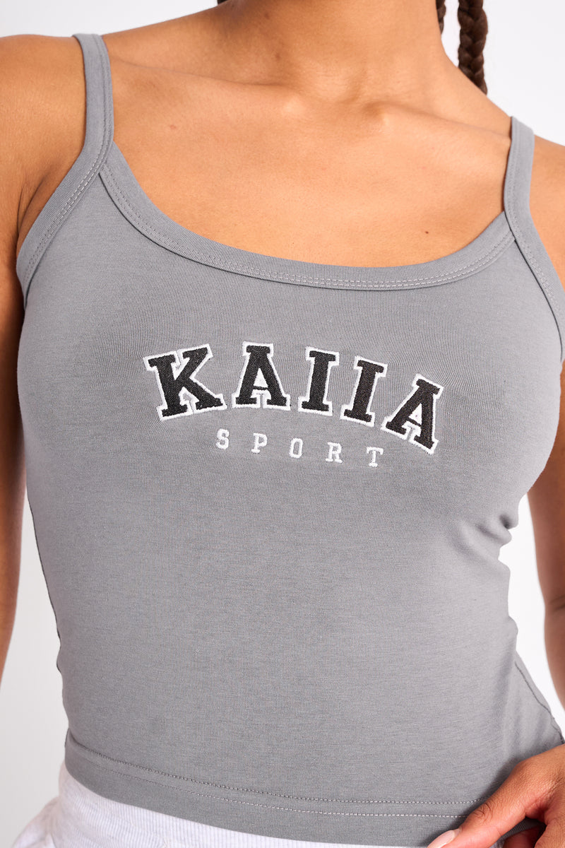 Kaiia Logo Cami Vest Top Charcoal Grey