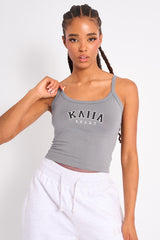 Kaiia Logo Cami Vest Top Charcoal Grey