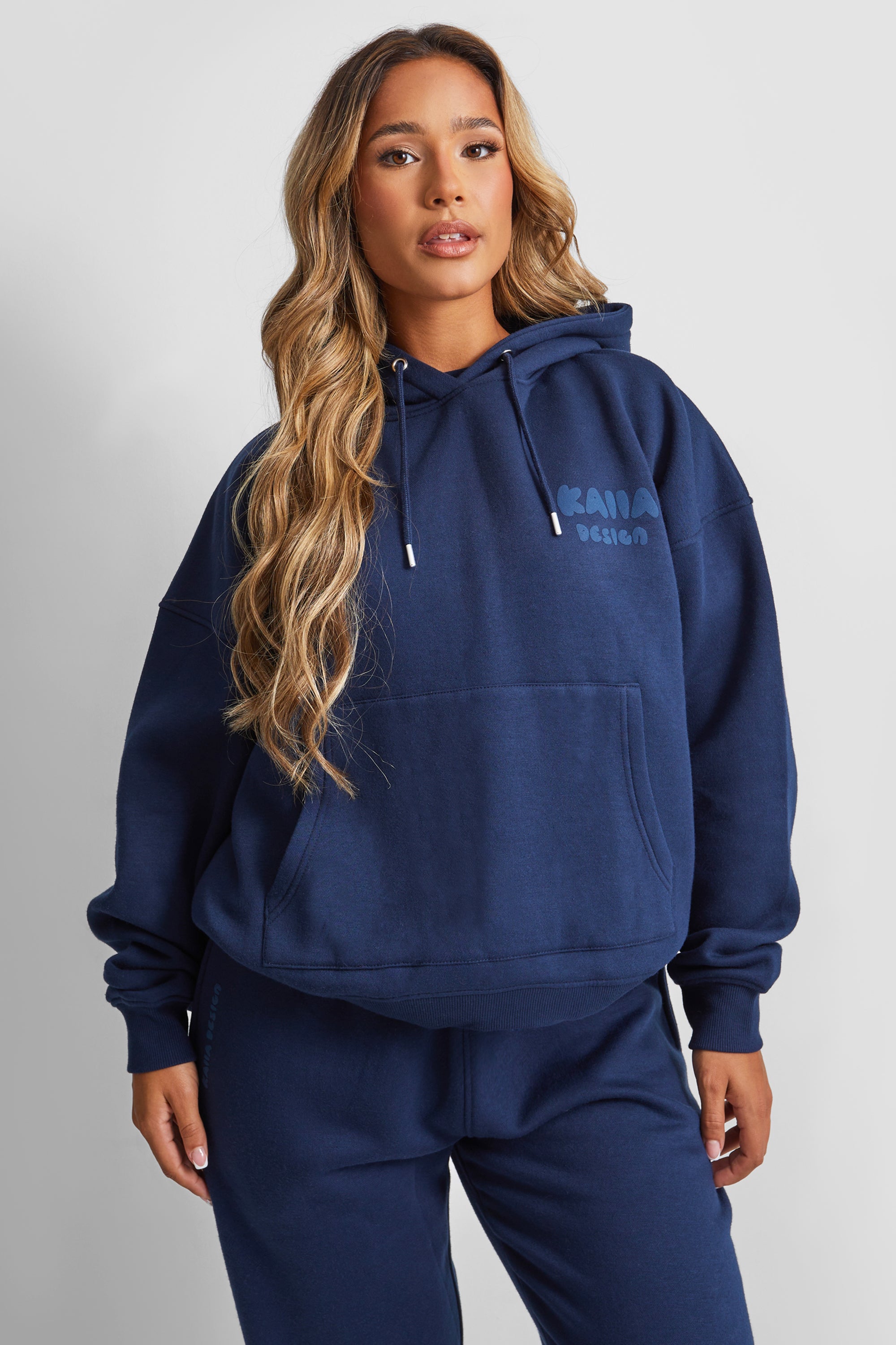 Kaiia Design Bubble Logo Oversized Hoodie Navy