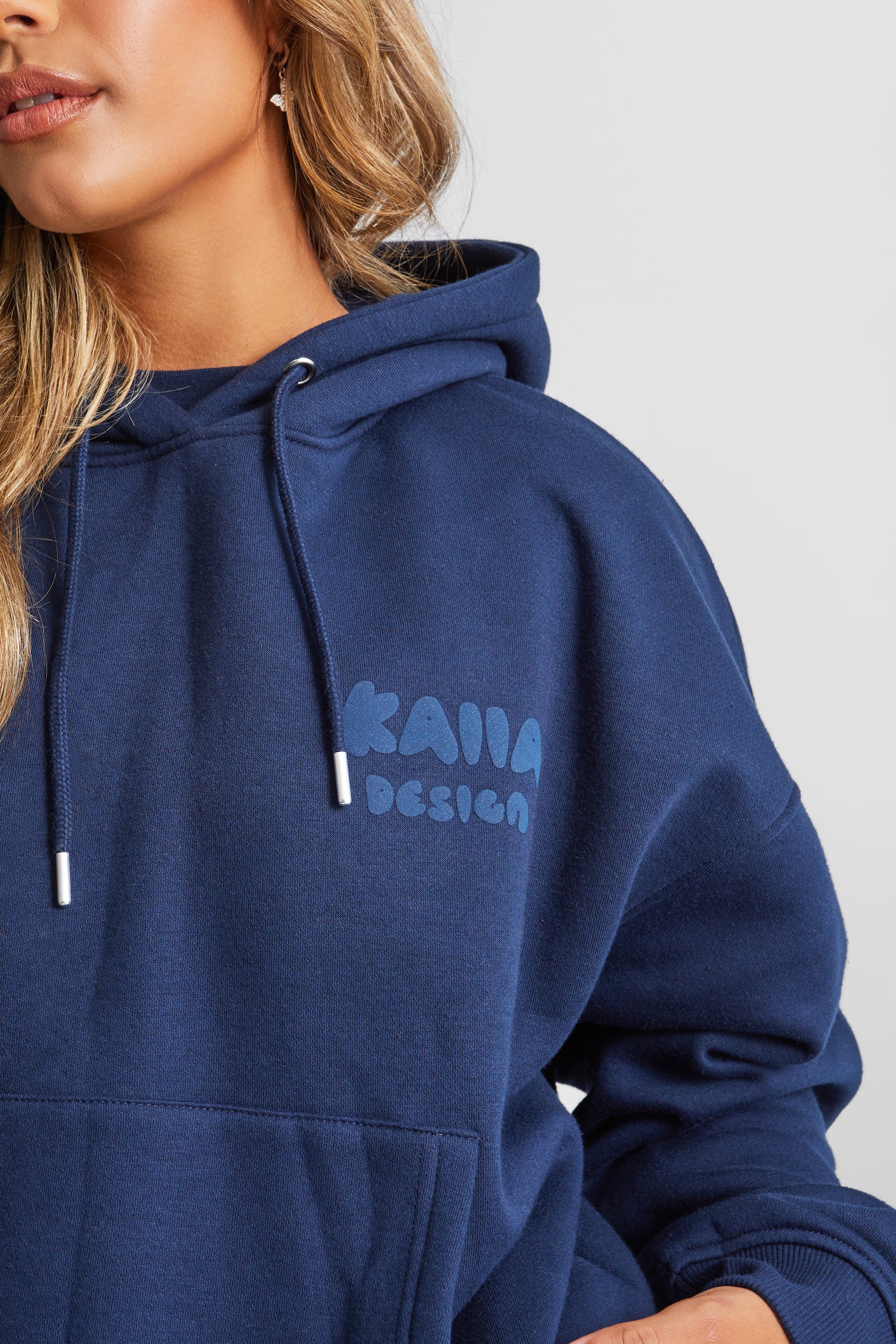 Kaiia Design Bubble Logo Oversized Hoodie Navy