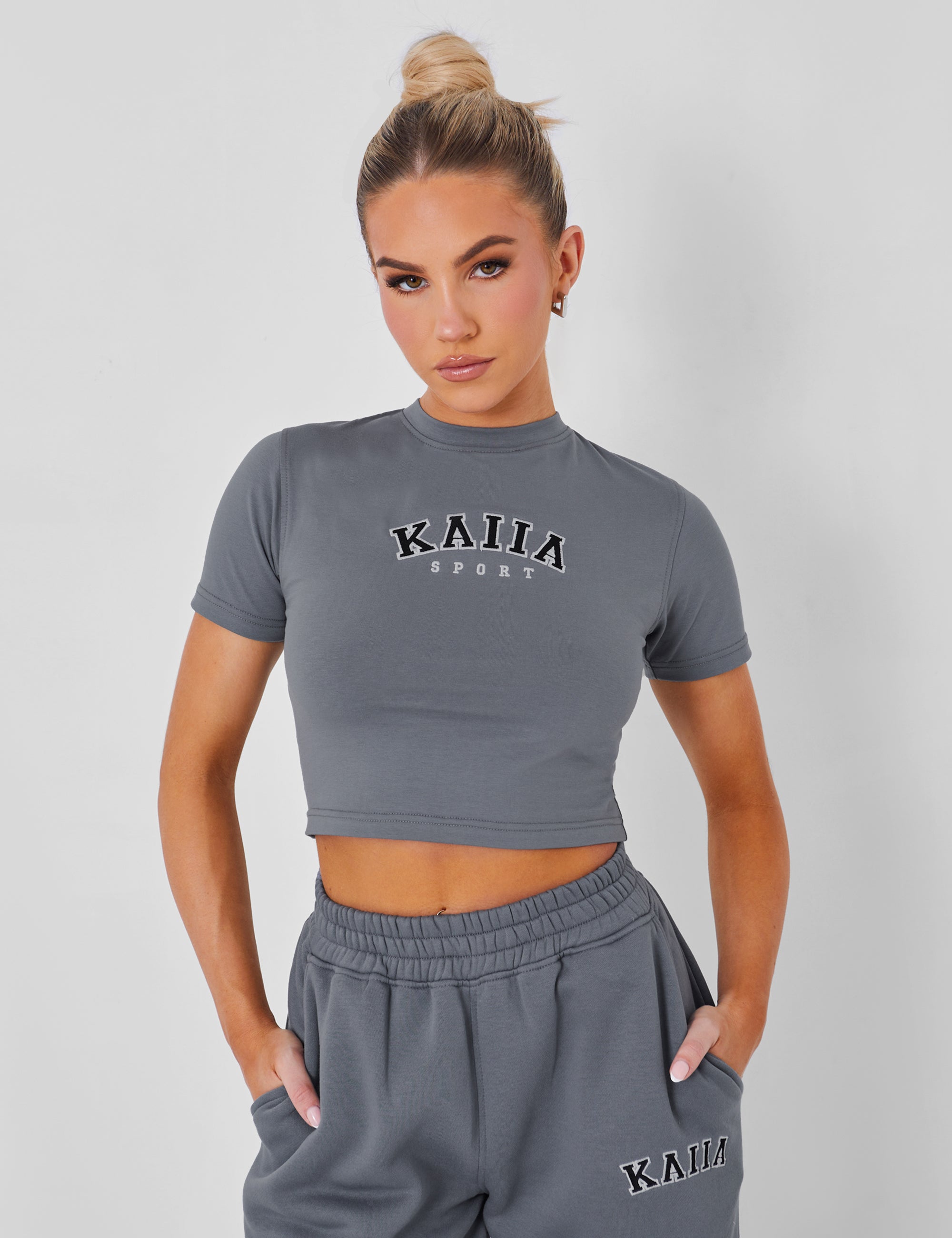 Kaiia Sport Baby Tee Charcoal Grey