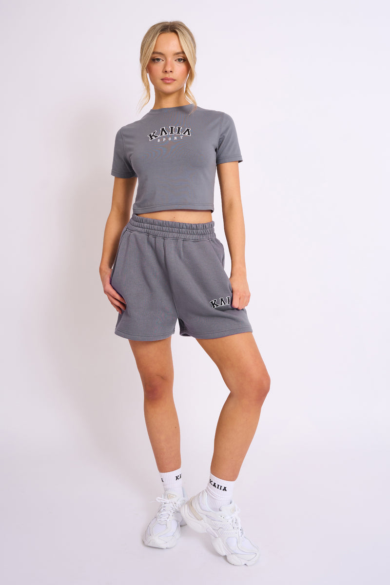 Kaiia Sport Baby Tee Charcoal Grey