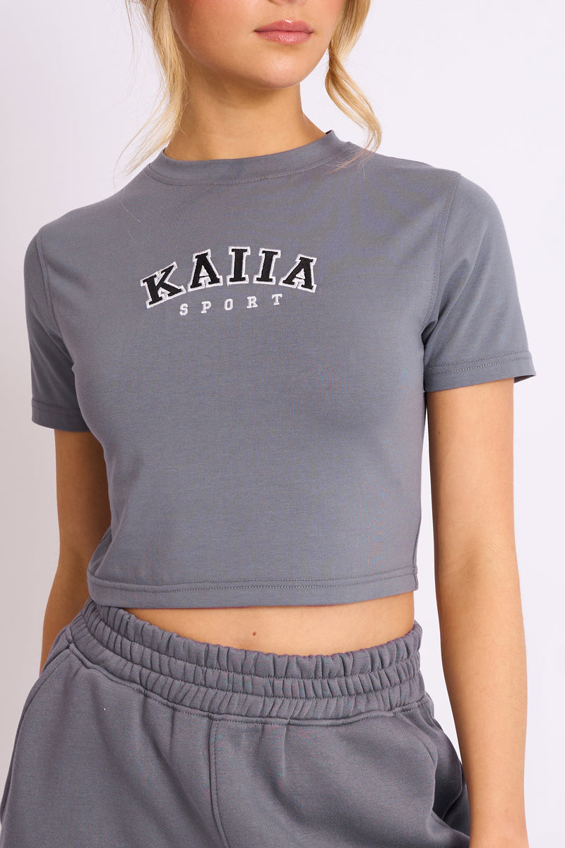 Kaiia Sport Baby Tee Charcoal Grey