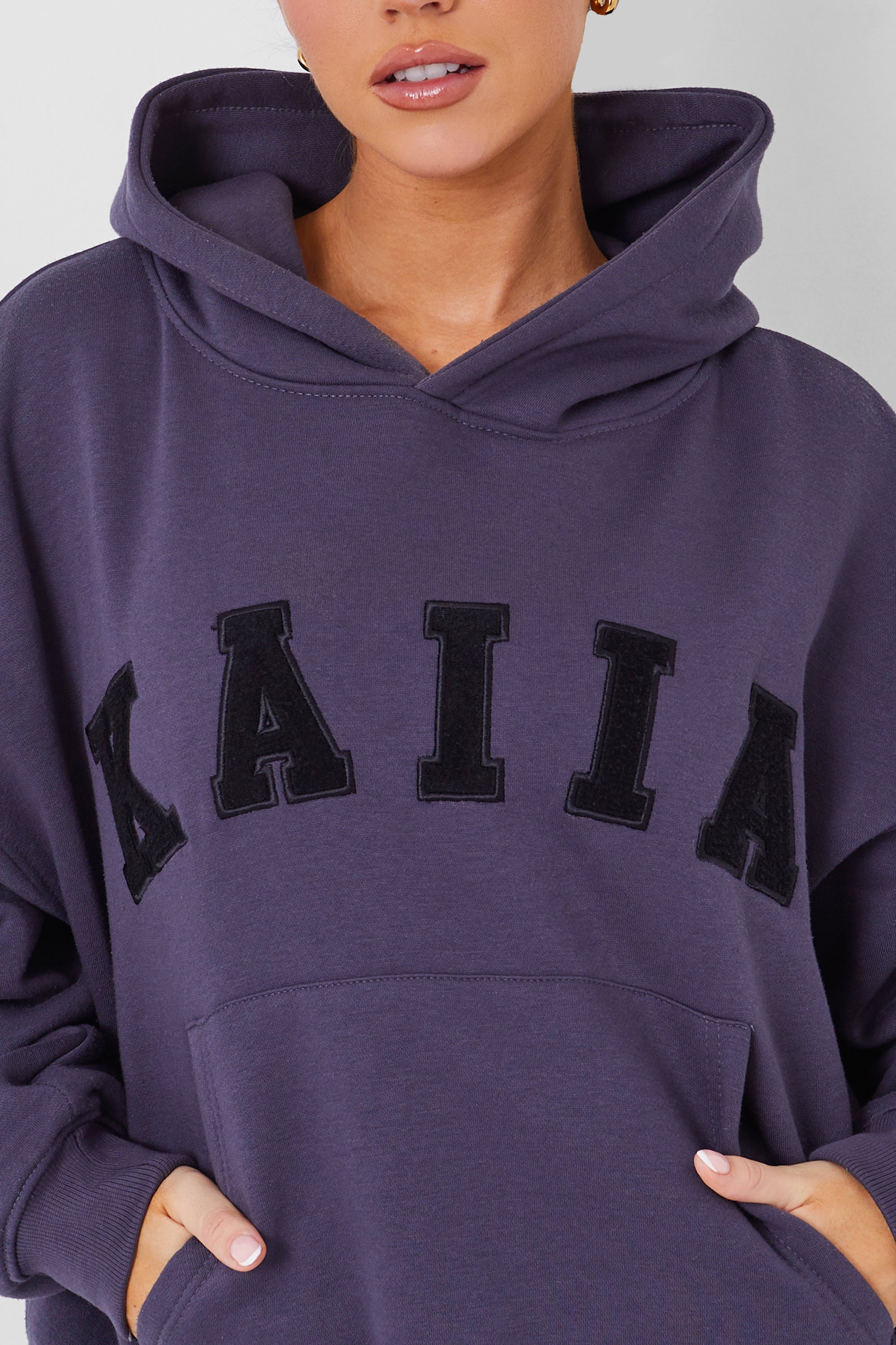 Kaiia Slogan Oversized Hoodie Dark Grey