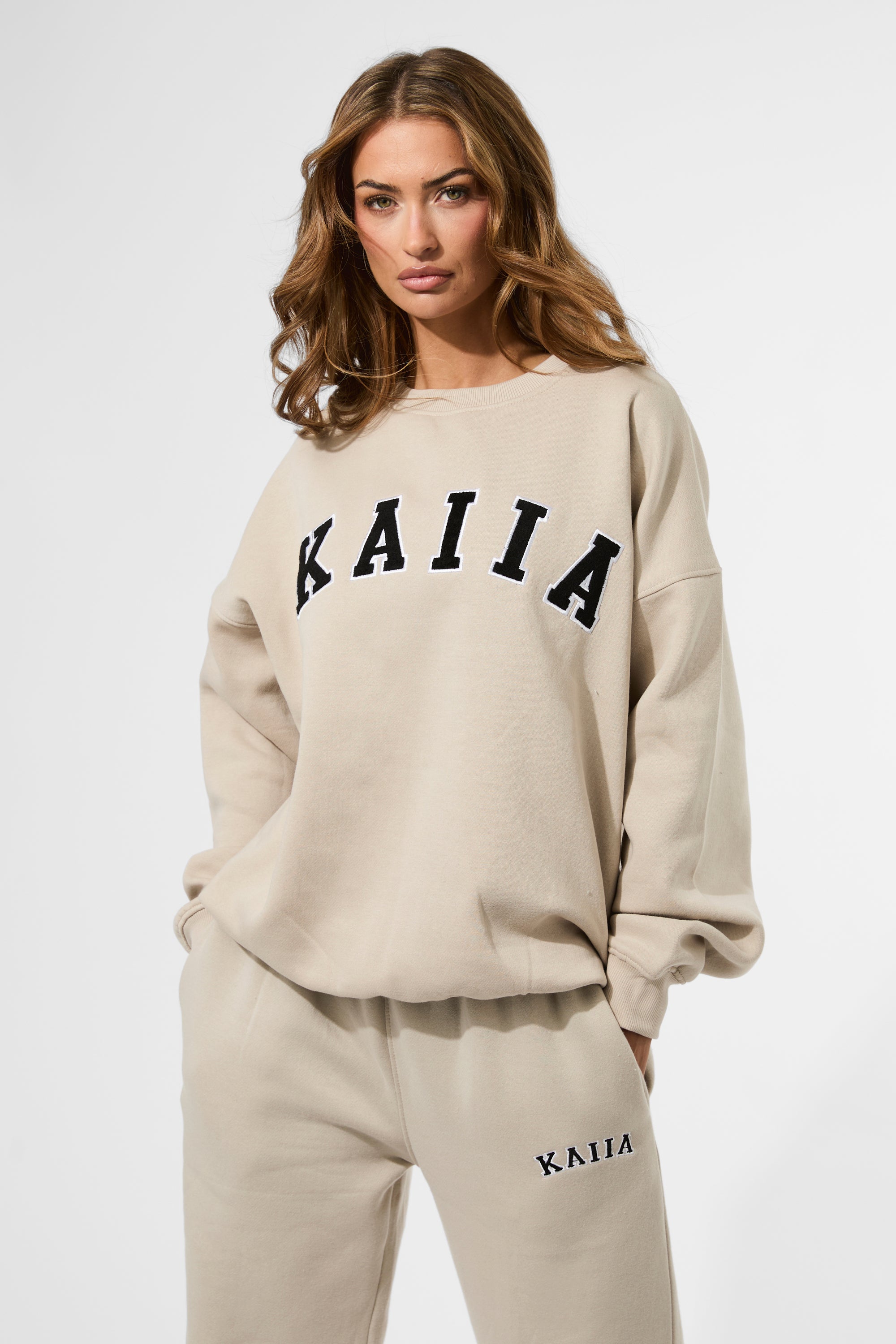 Kaiia Slogan Oversized Sweatshirt Almond