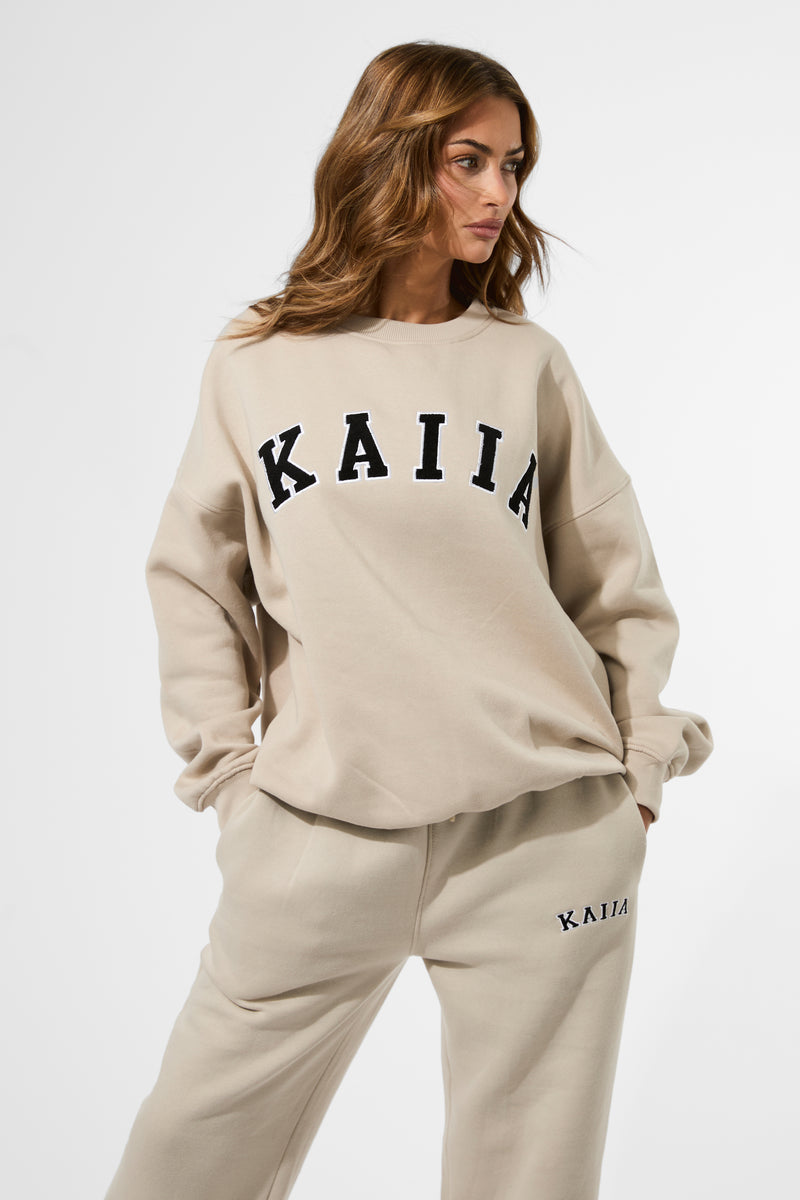 Kaiia Slogan Oversized Sweatshirt Almond