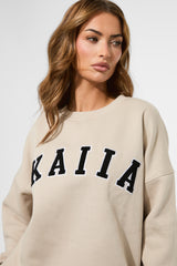 Kaiia Slogan Oversized Sweatshirt Almond