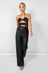 Kaiia Satin Removeable Corsage Halterneck Body in Black