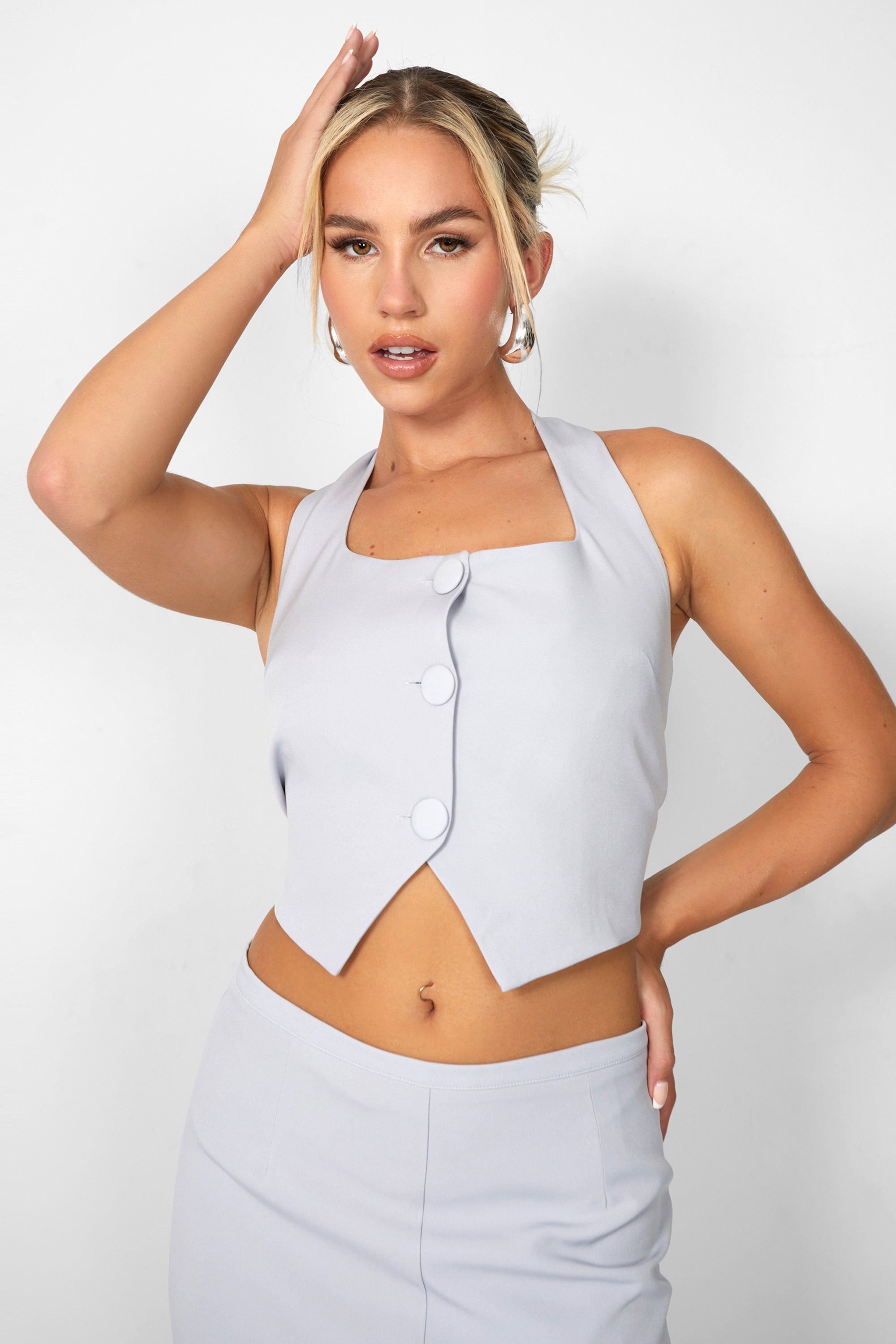 Kaiia Square Neck Waistcoat Top Co-ord in Grey