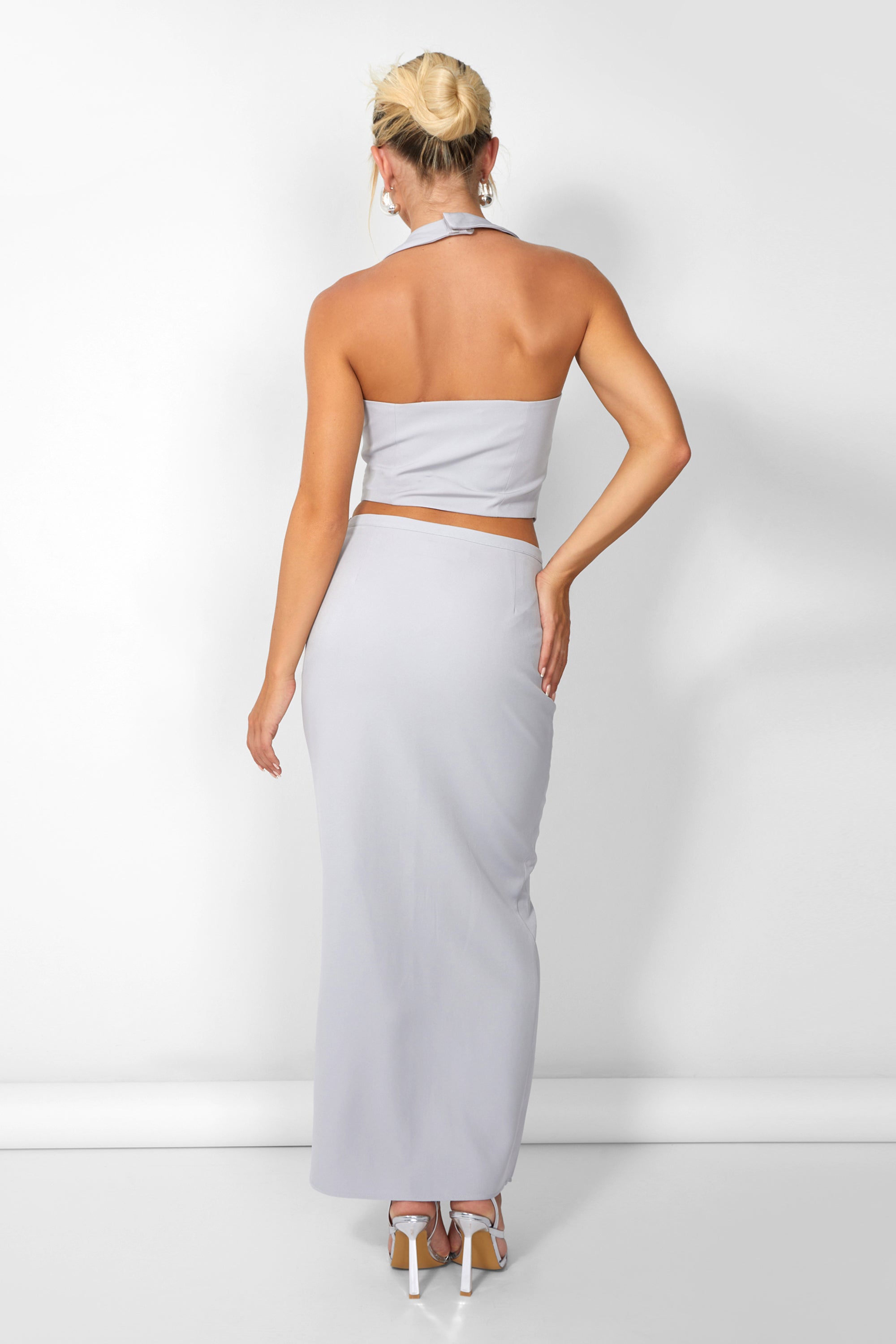 Kaiia Split Front Maxi Skirt Co-ord in Grey