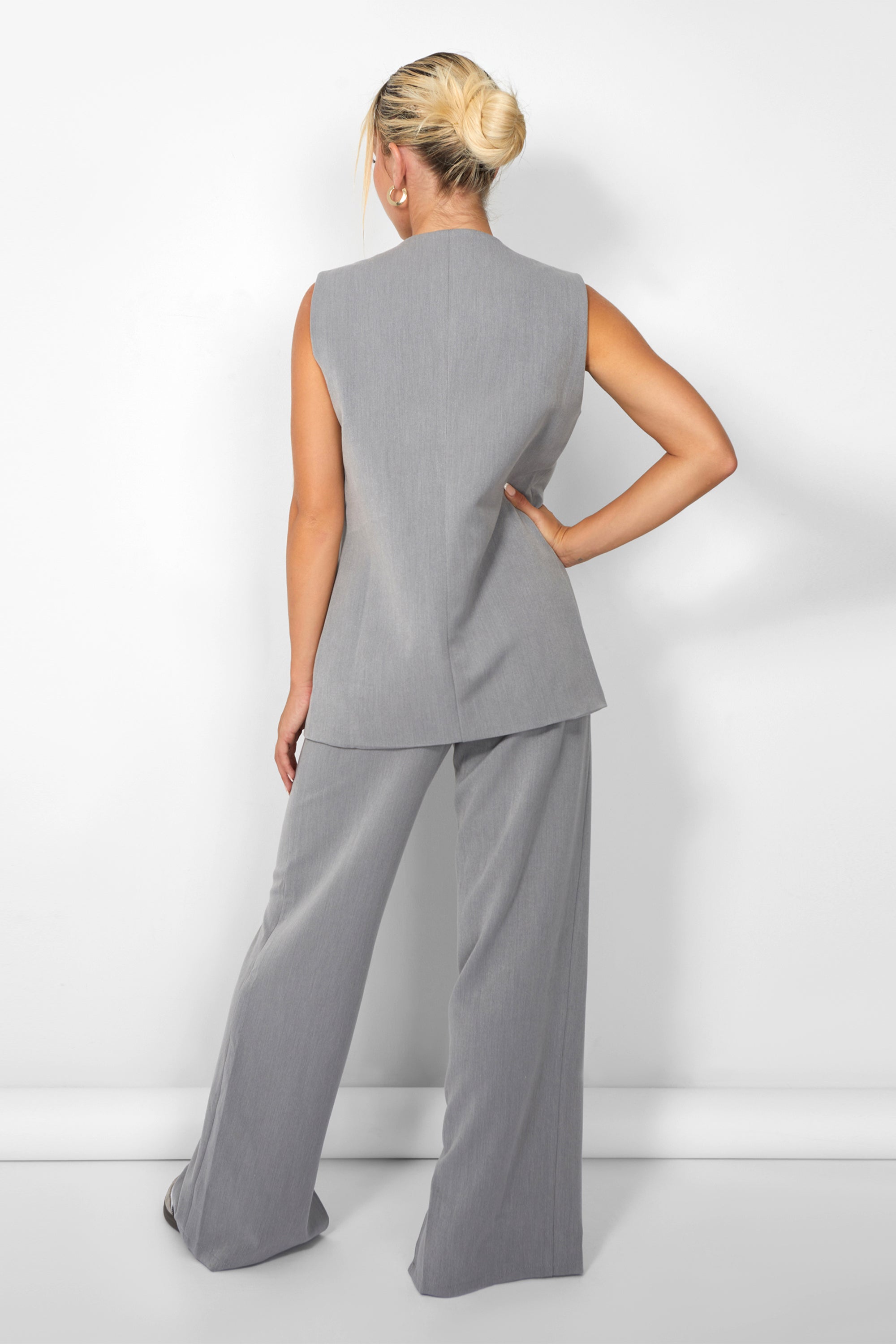 Kaiia Tailored Button Detail Longline Top Co-ord in Grey