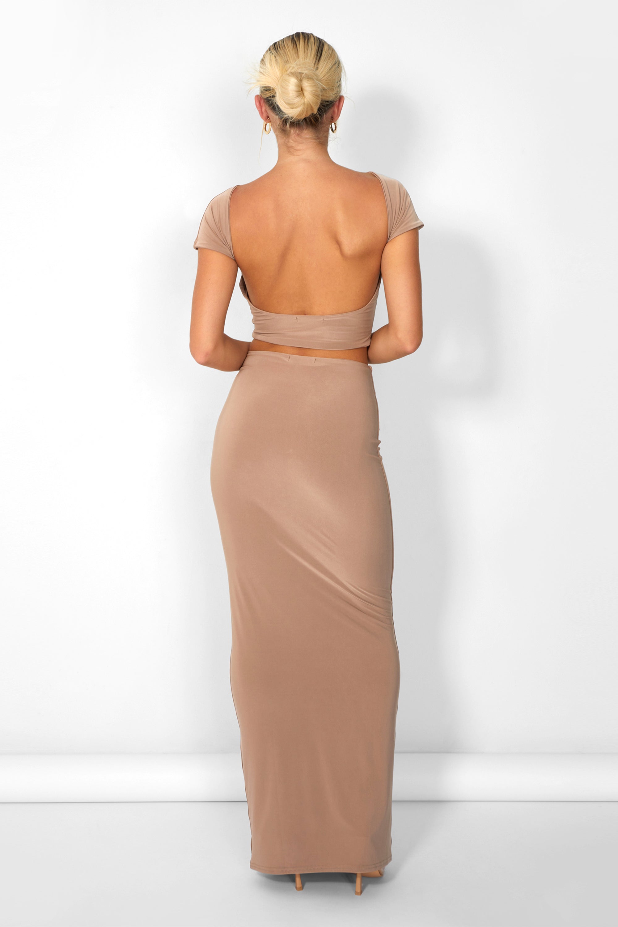 Kaiia Slinky Maxi Skirt Co-ord in Taupe