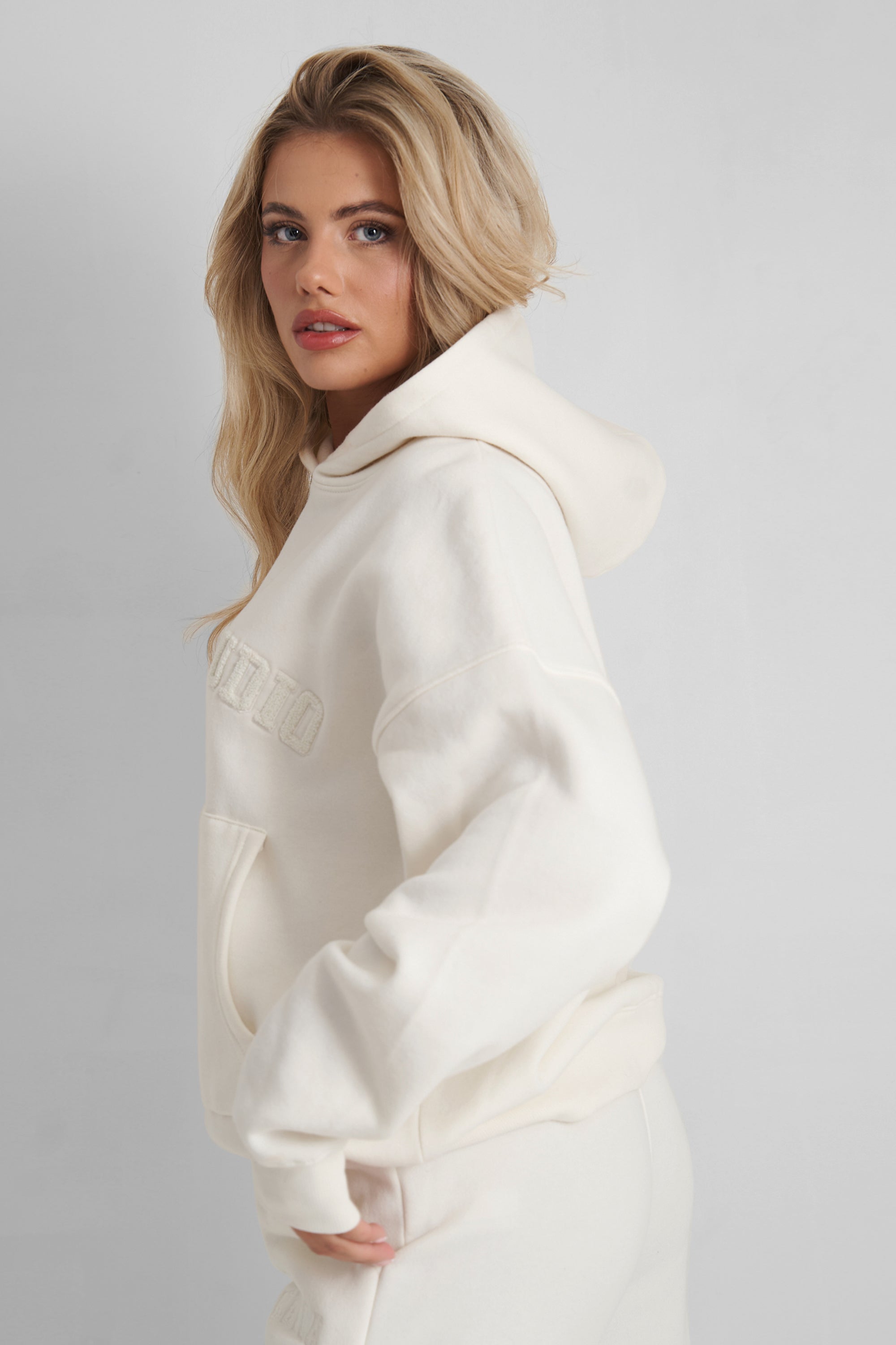 Kaiia Oversized Logo Hoodie in Vanilla