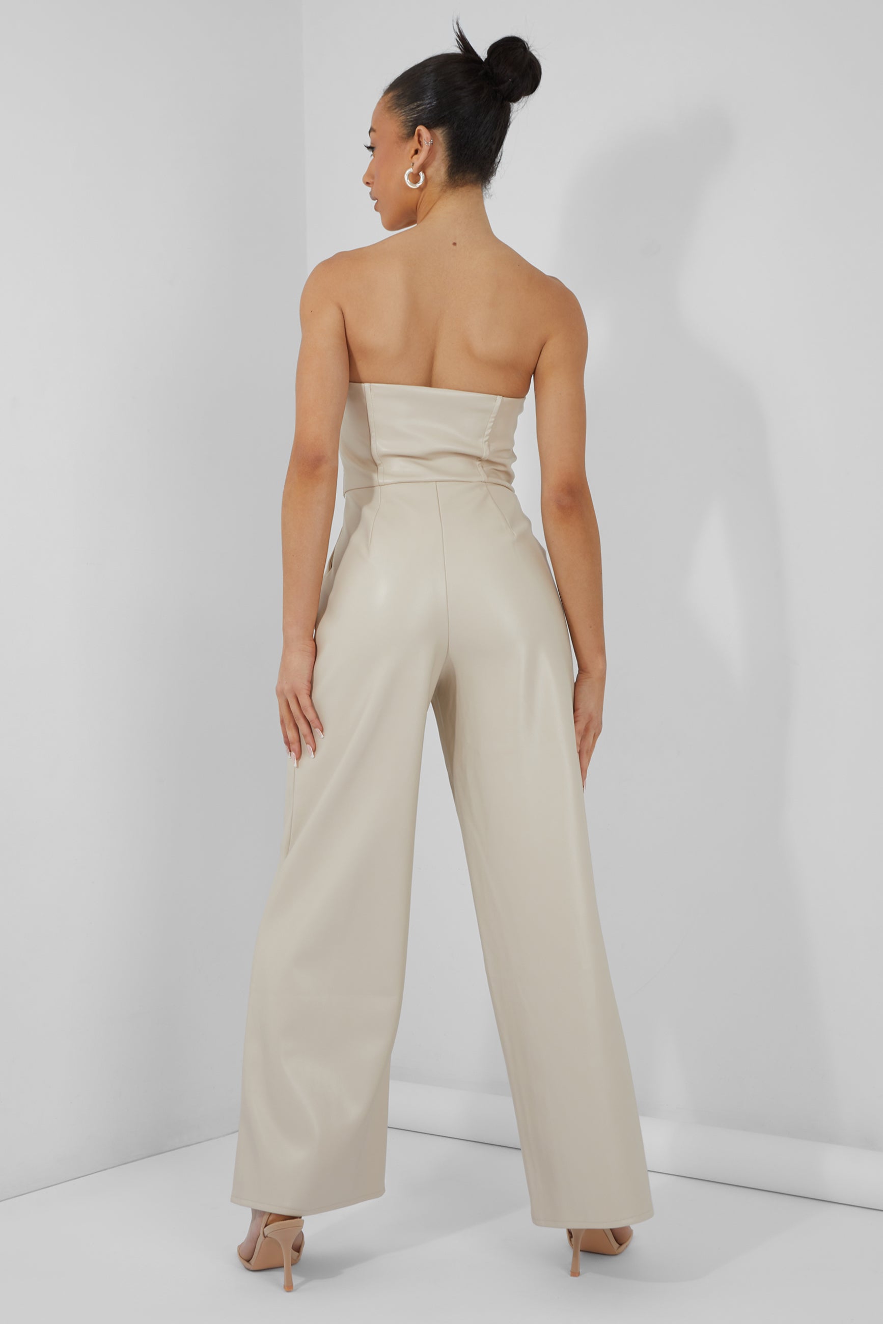 Bandeau Tailored Wide Leg Jumpsuit Stone