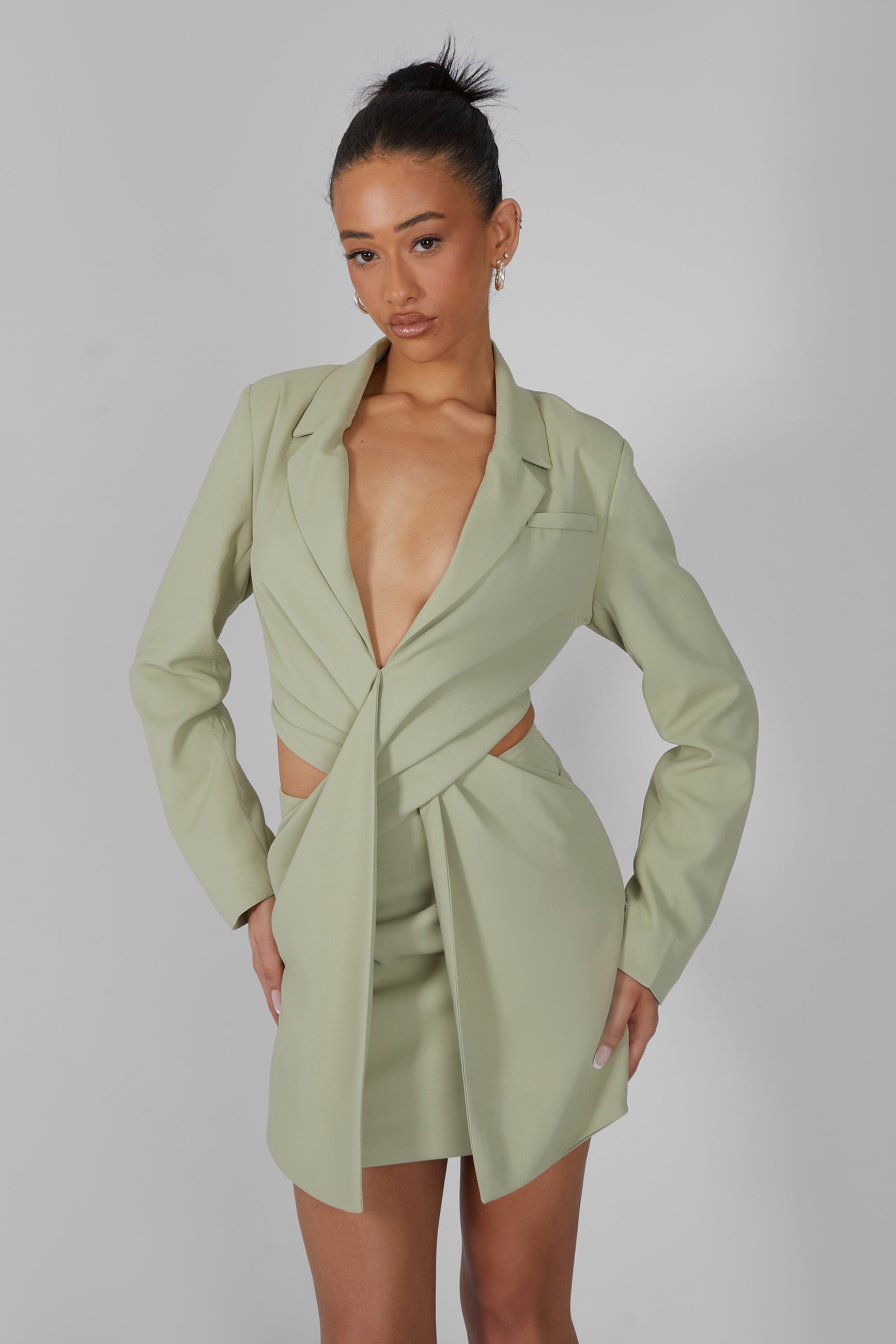 Twist Front Blazer Dress Sage