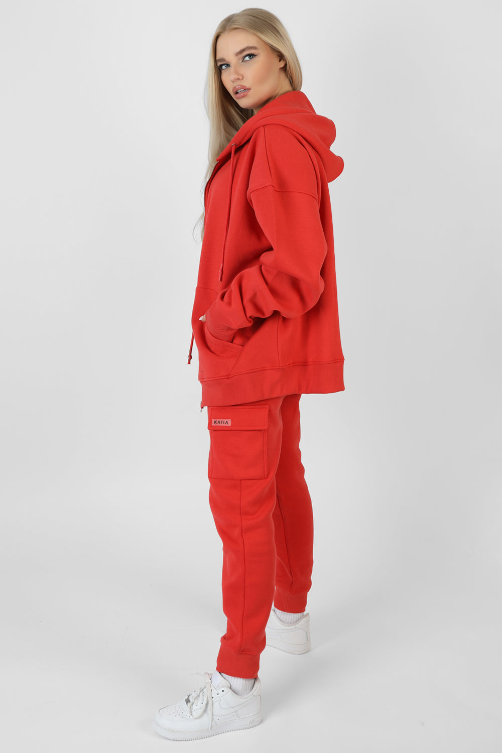 OVERSIZED ZIP THROUGH HOODIE RED