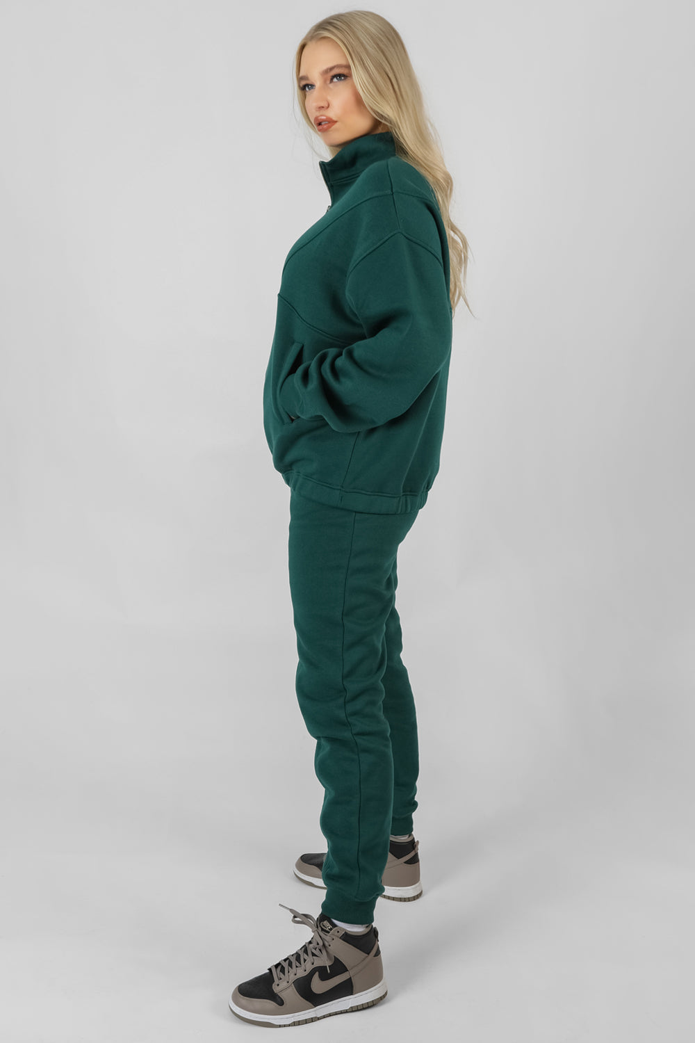 OVERSIZED HALF ZIP PULLOVER SWEATSHIRT FOREST GREEN