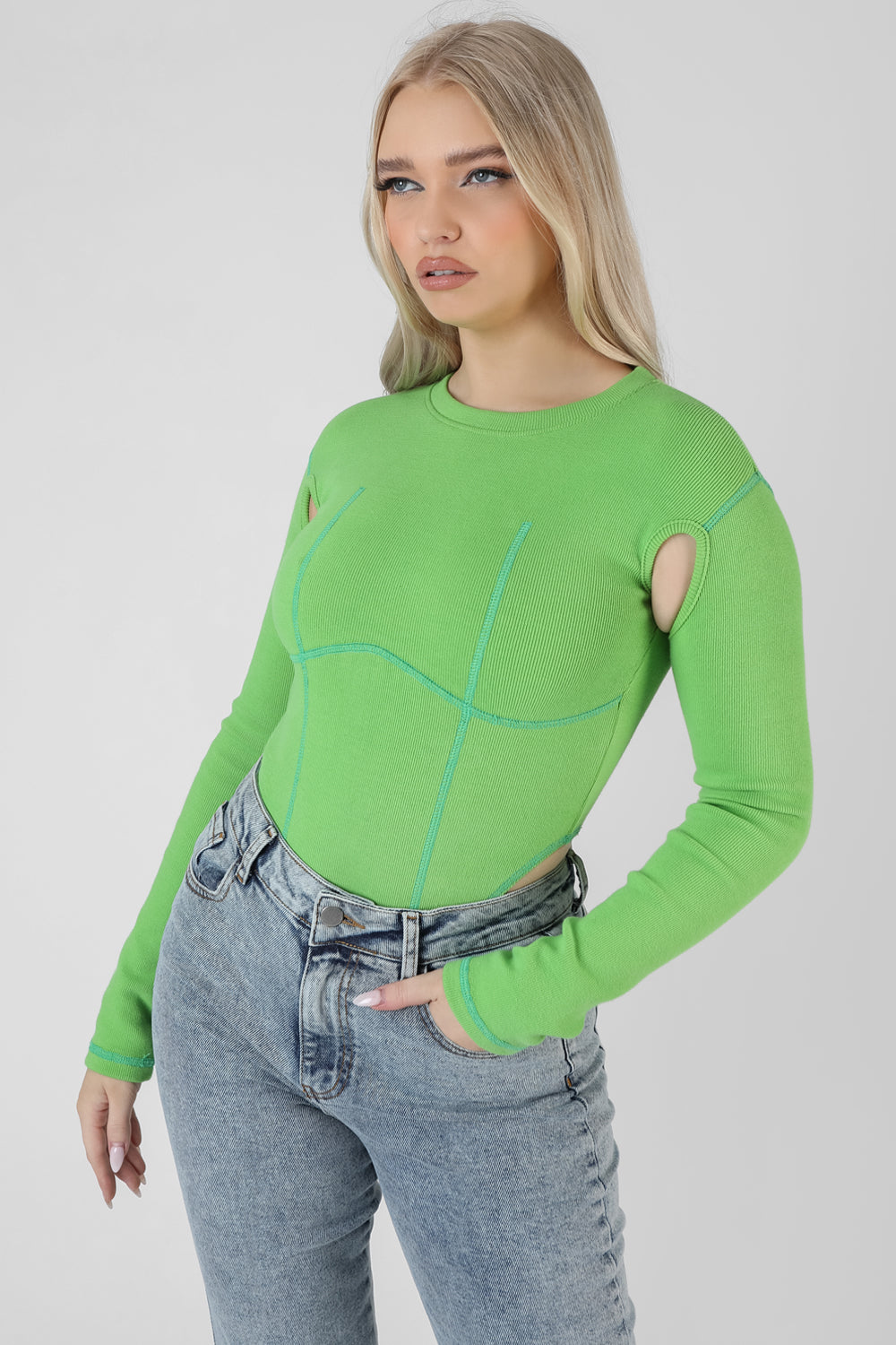 CONTRAST STITCH BODYSUIT GREEN