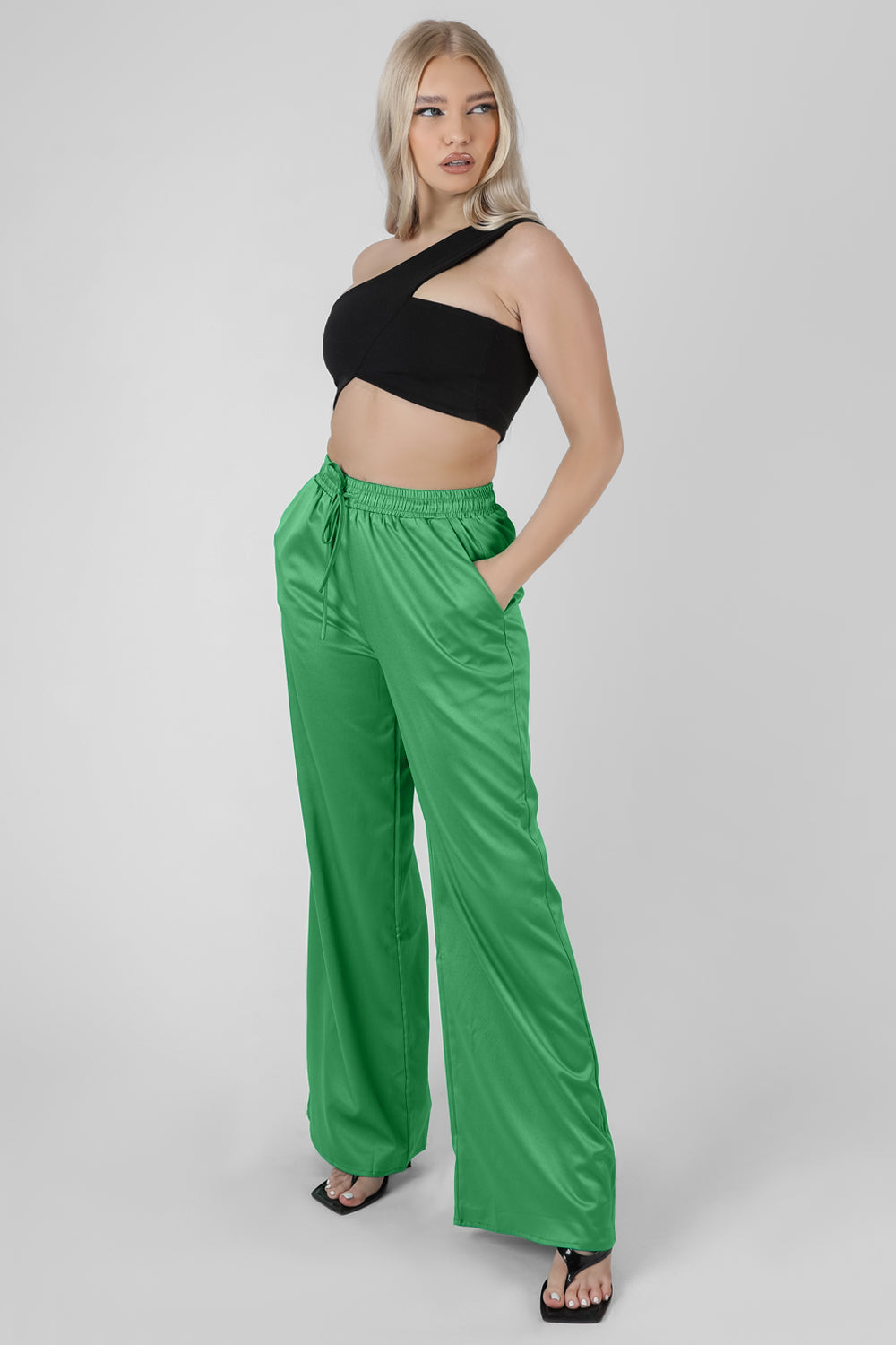 SATIN WIDE LEG TROUSERS GREEN