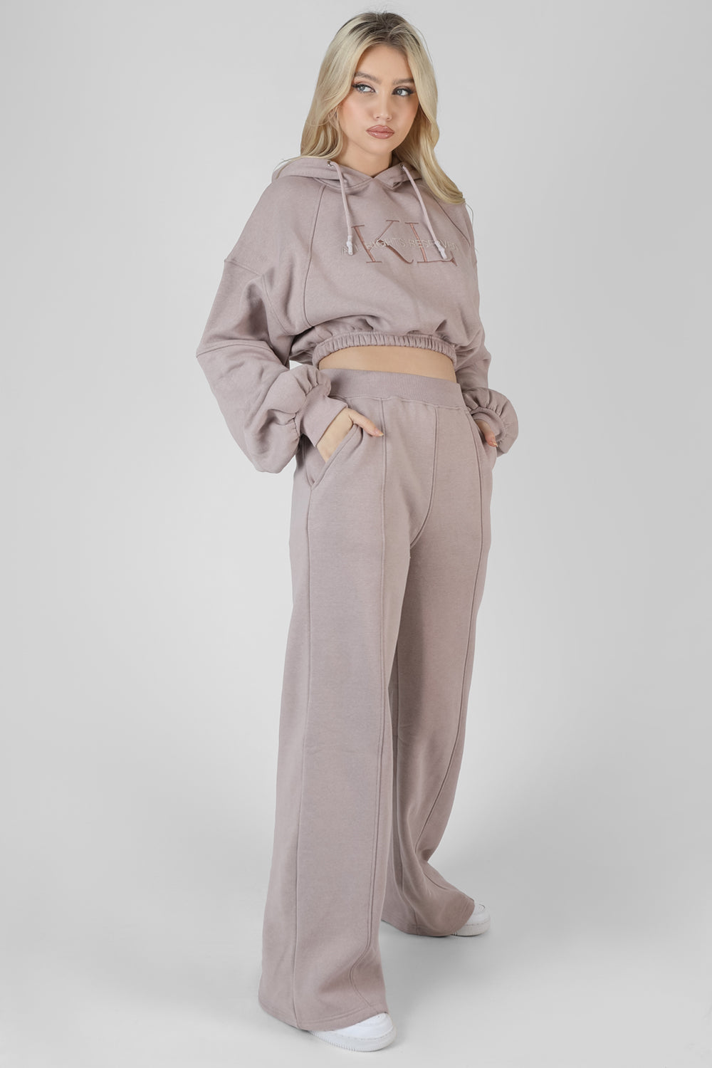 TONAL EMBROIDERY WIDE LEG JOGGERS ASH