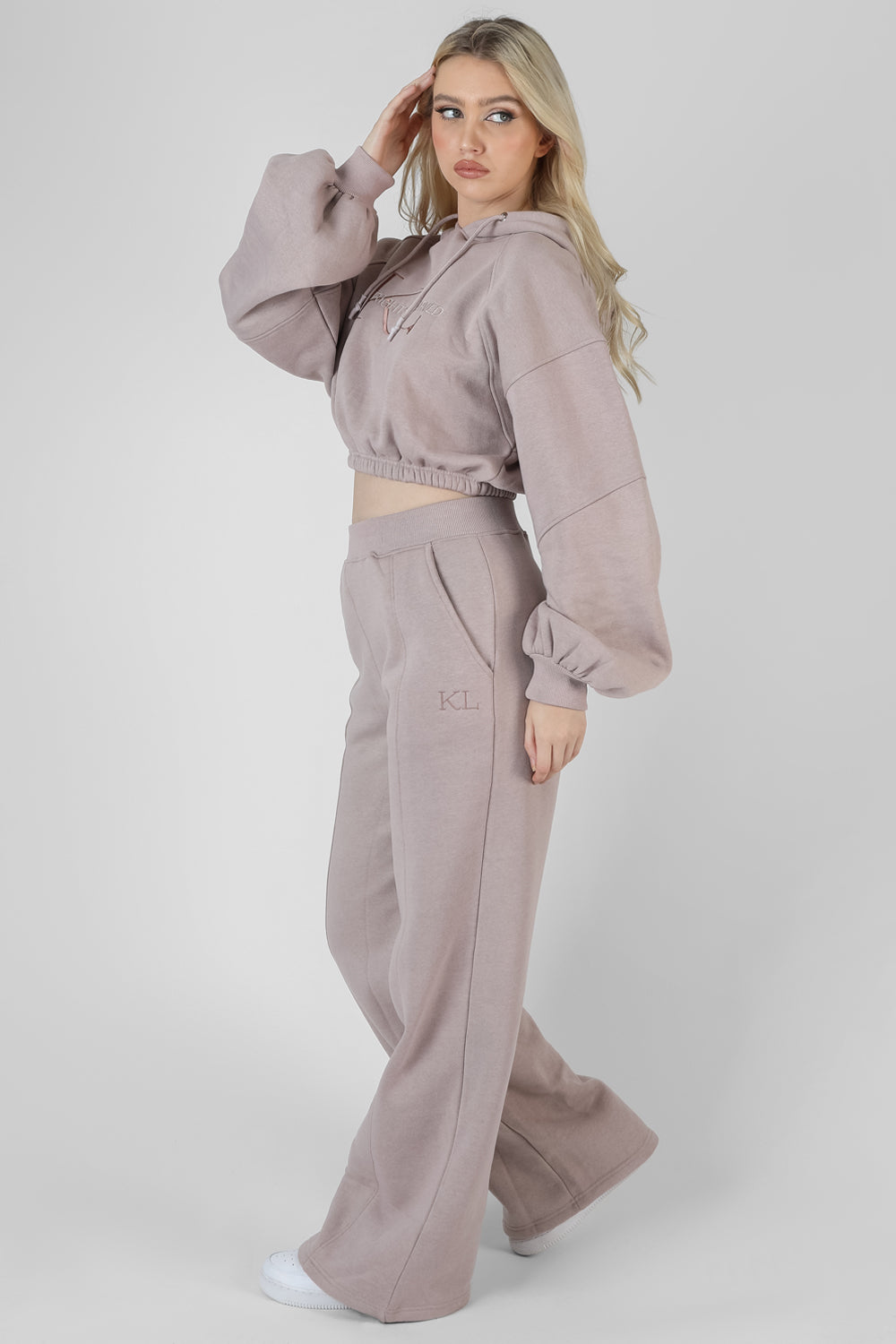 TONAL EMBROIDERY WIDE LEG JOGGERS ASH