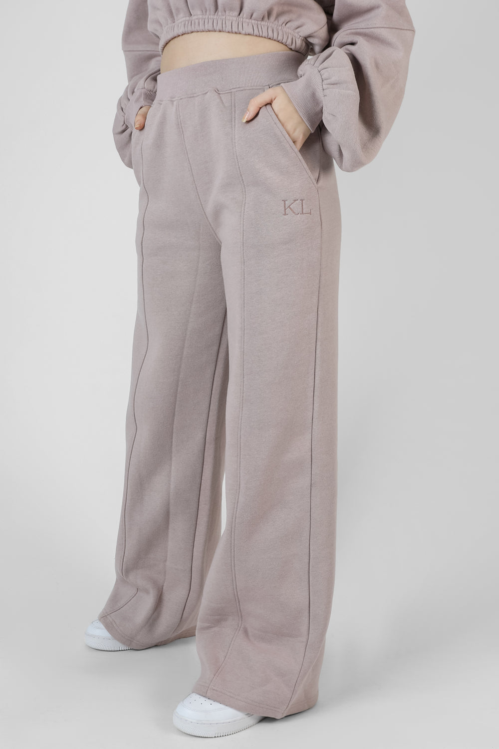 TONAL EMBROIDERY WIDE LEG JOGGERS ASH