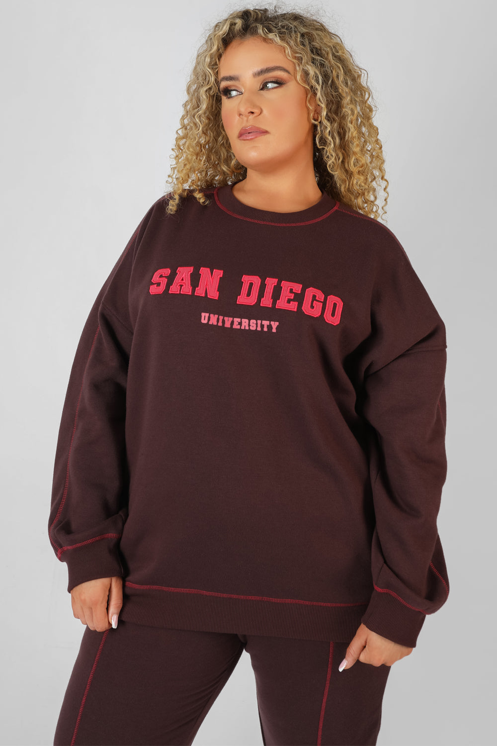 CURVE SAN DIEGO CONTRAST STITCH SWEATSHIRT AUBERGINE