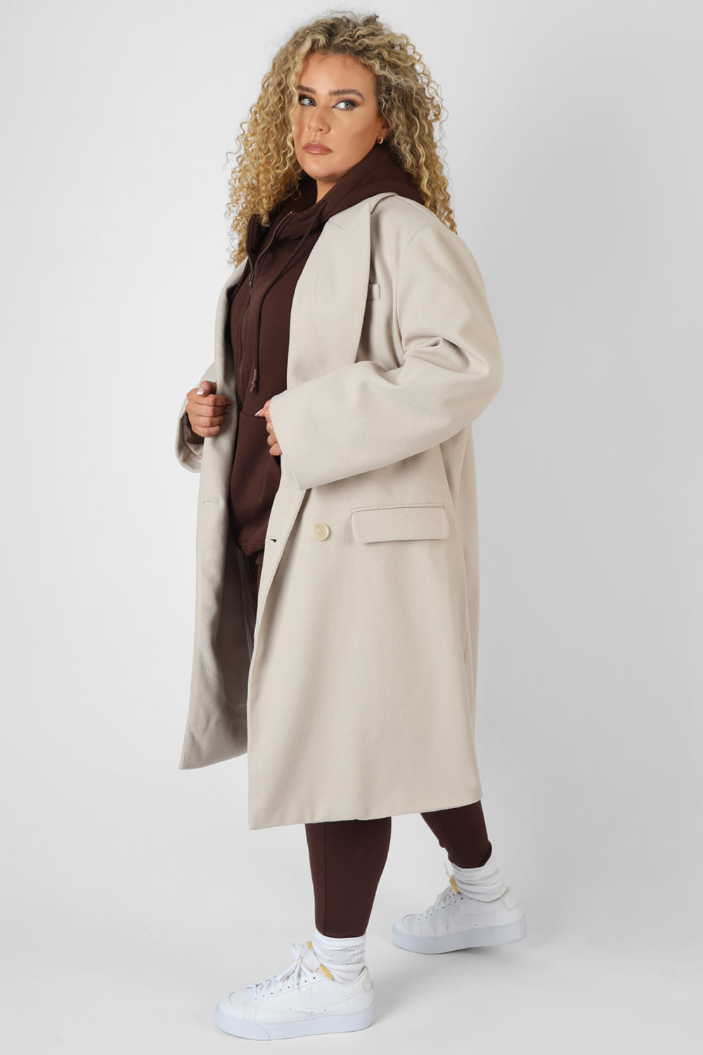 CURVE LONGLINE OVERSIZED WOOL COAT STONE