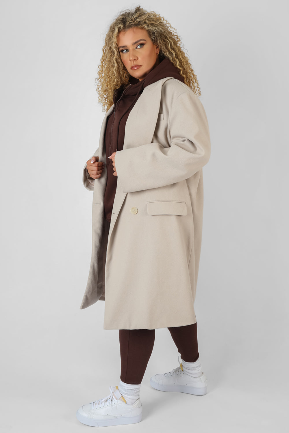 CURVE LONGLINE OVERSIZED WOOL COAT STONE