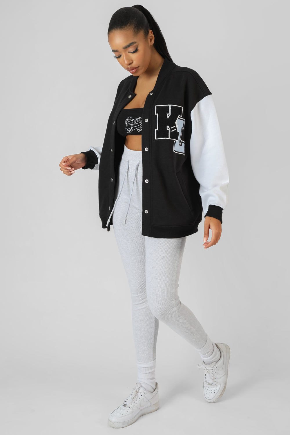 CONTRAST SLEEVE VARSITY JACKET BLACK