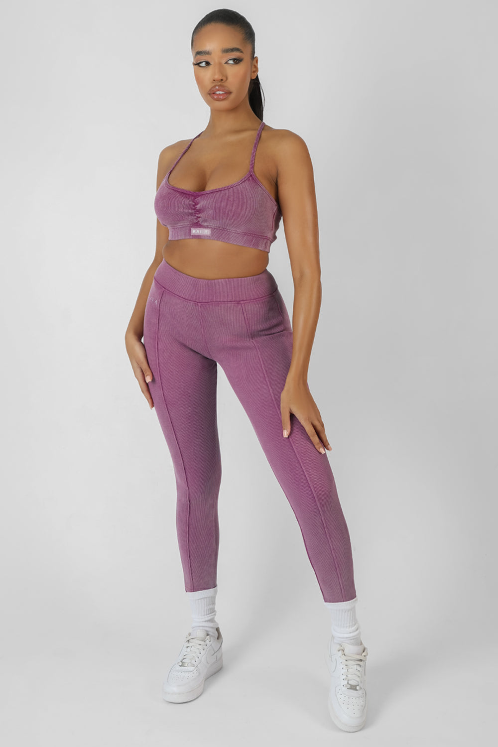 ATHLEISURE SEAM FRONT RIBBED LEGGINGS PURPLE