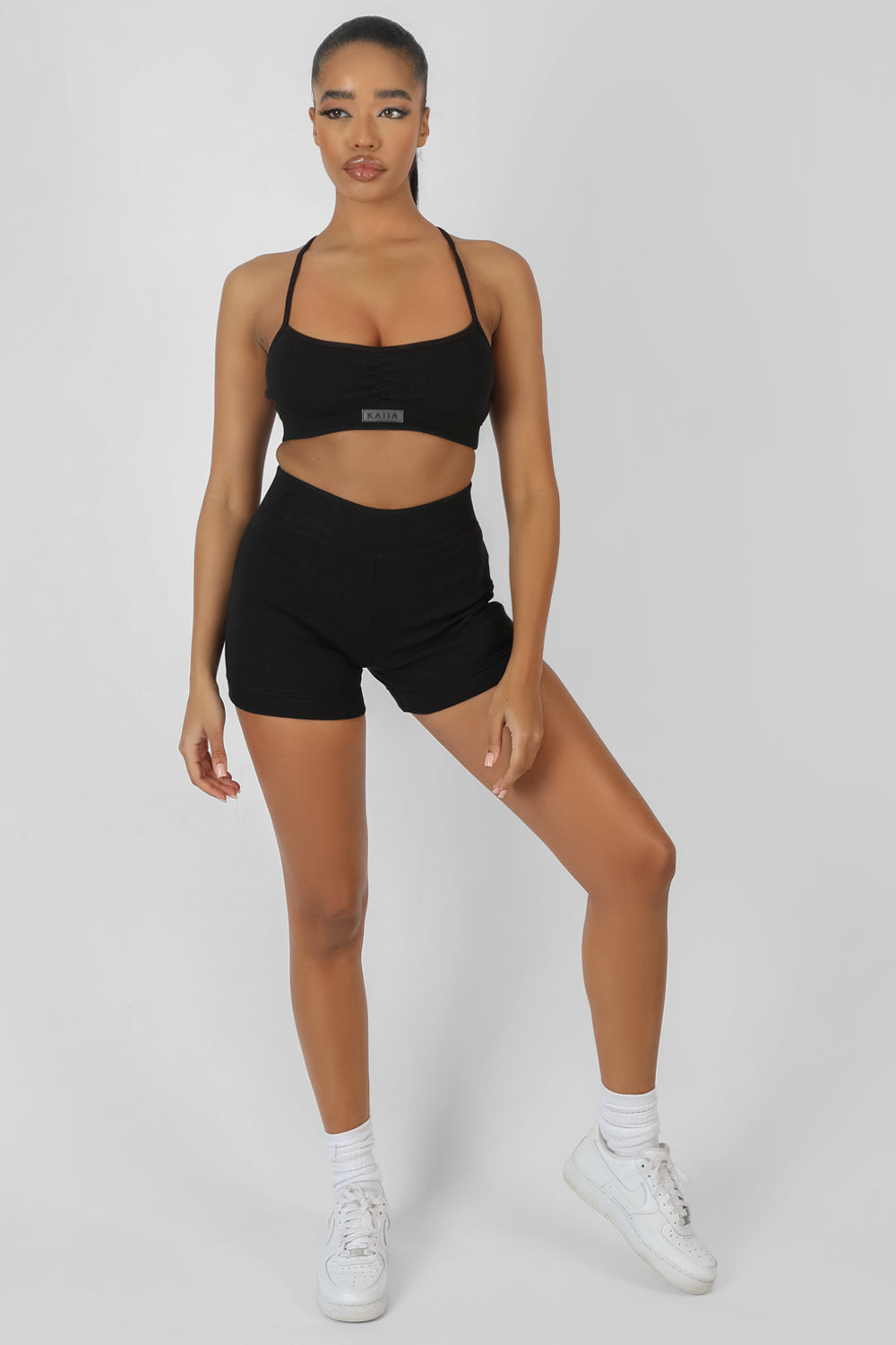 ATHLEISURE CROSS BACK RIBBED BRALET BLACK