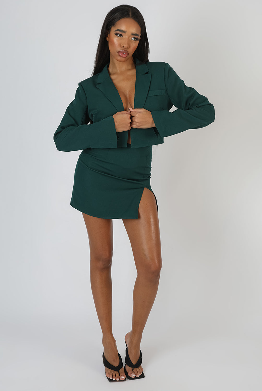 SPLIT FRONT MINI SKIRT FOREST GREEN