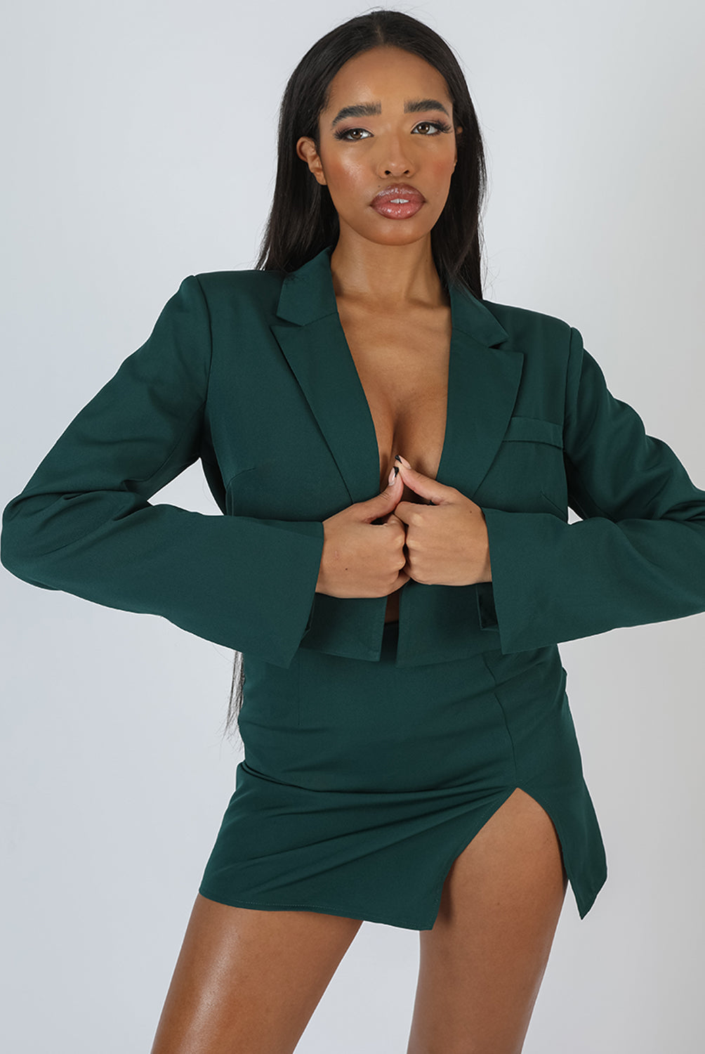 SPLIT FRONT MINI SKIRT FOREST GREEN