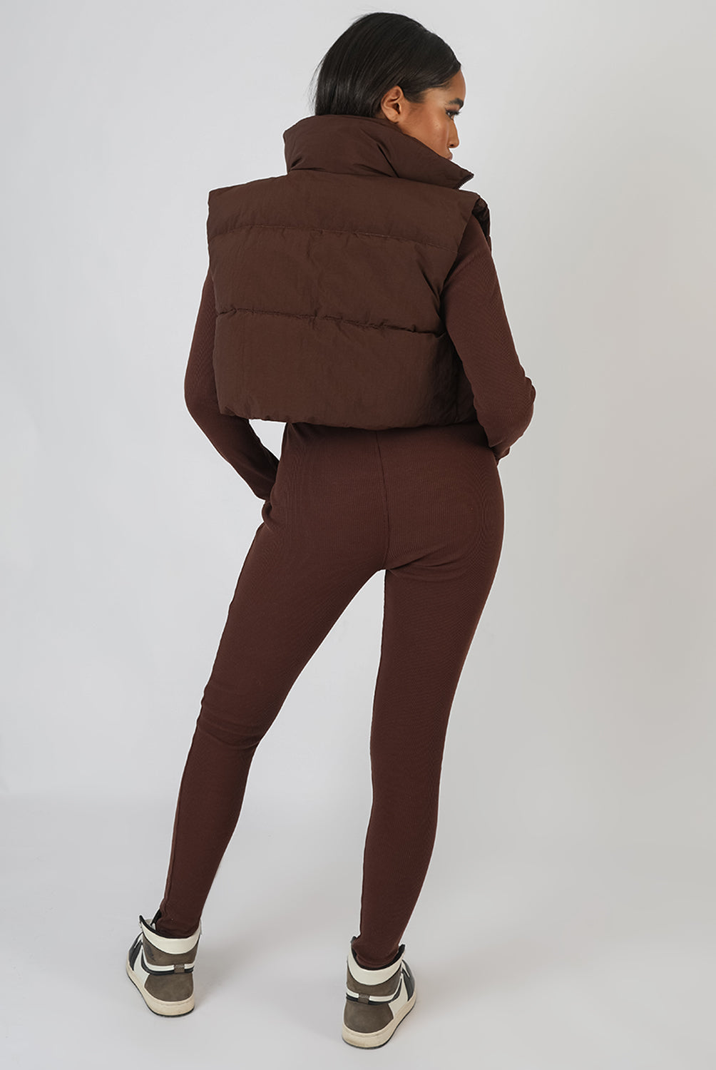 RIB SQUARE NECK LEGGING UNITARD JUMPSUIT CHOCOLATE