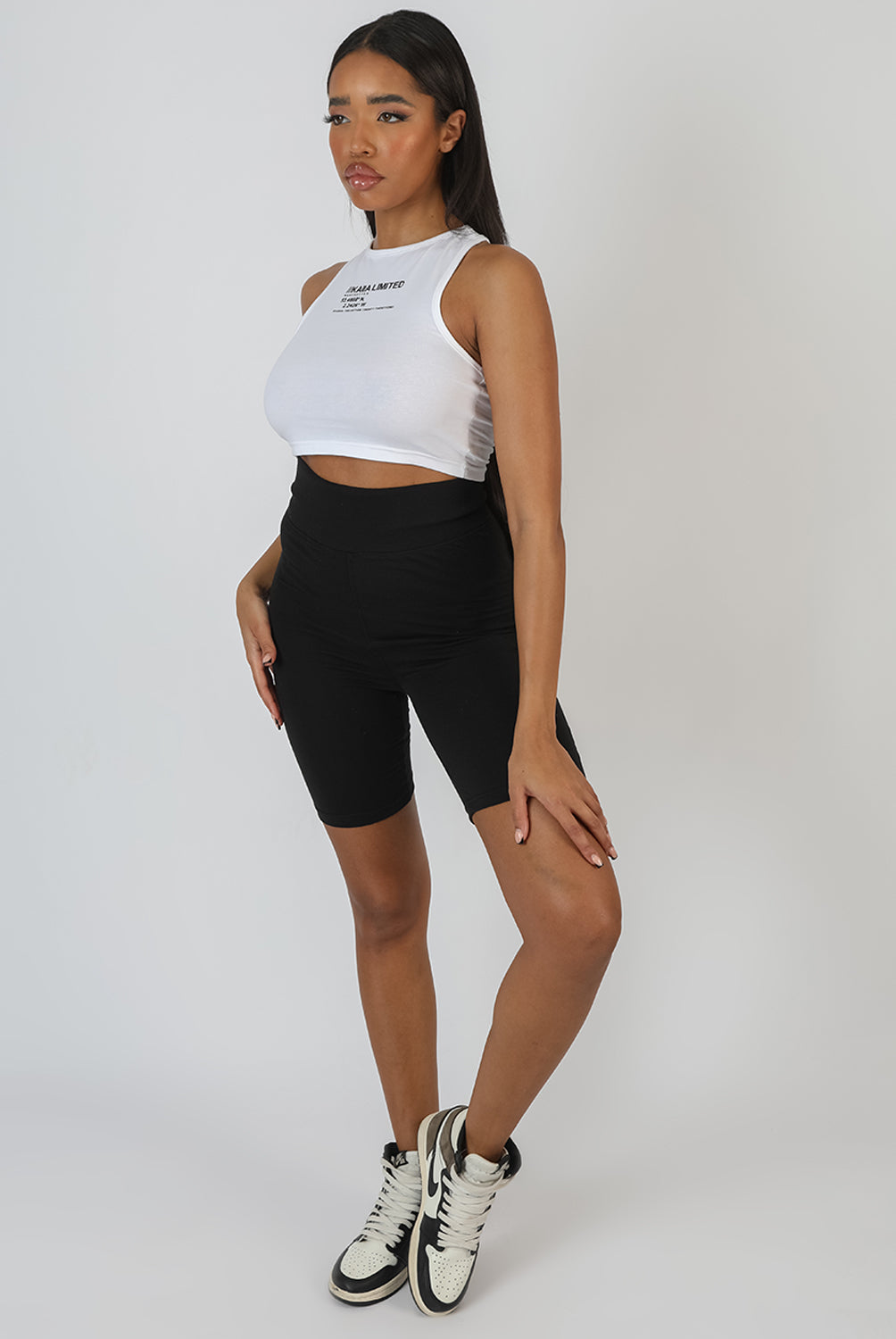 KAIIA PRINT RACER CROP TOP WHITE