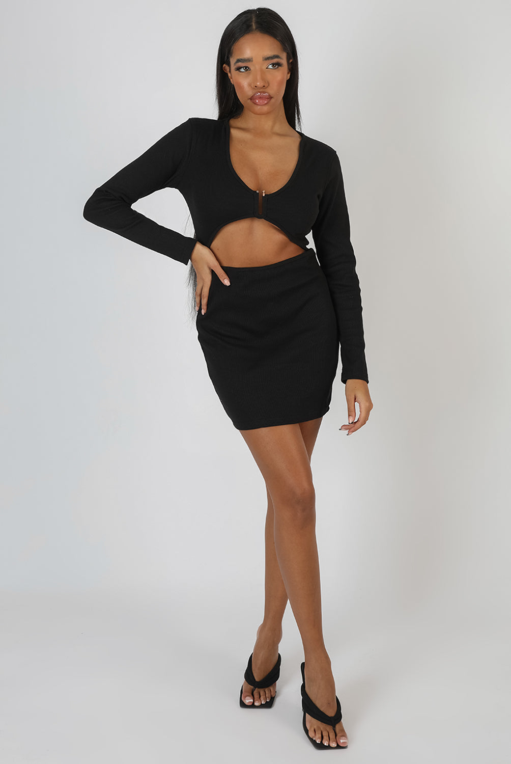 U-BAR TRIM MINI DRESS BLACK