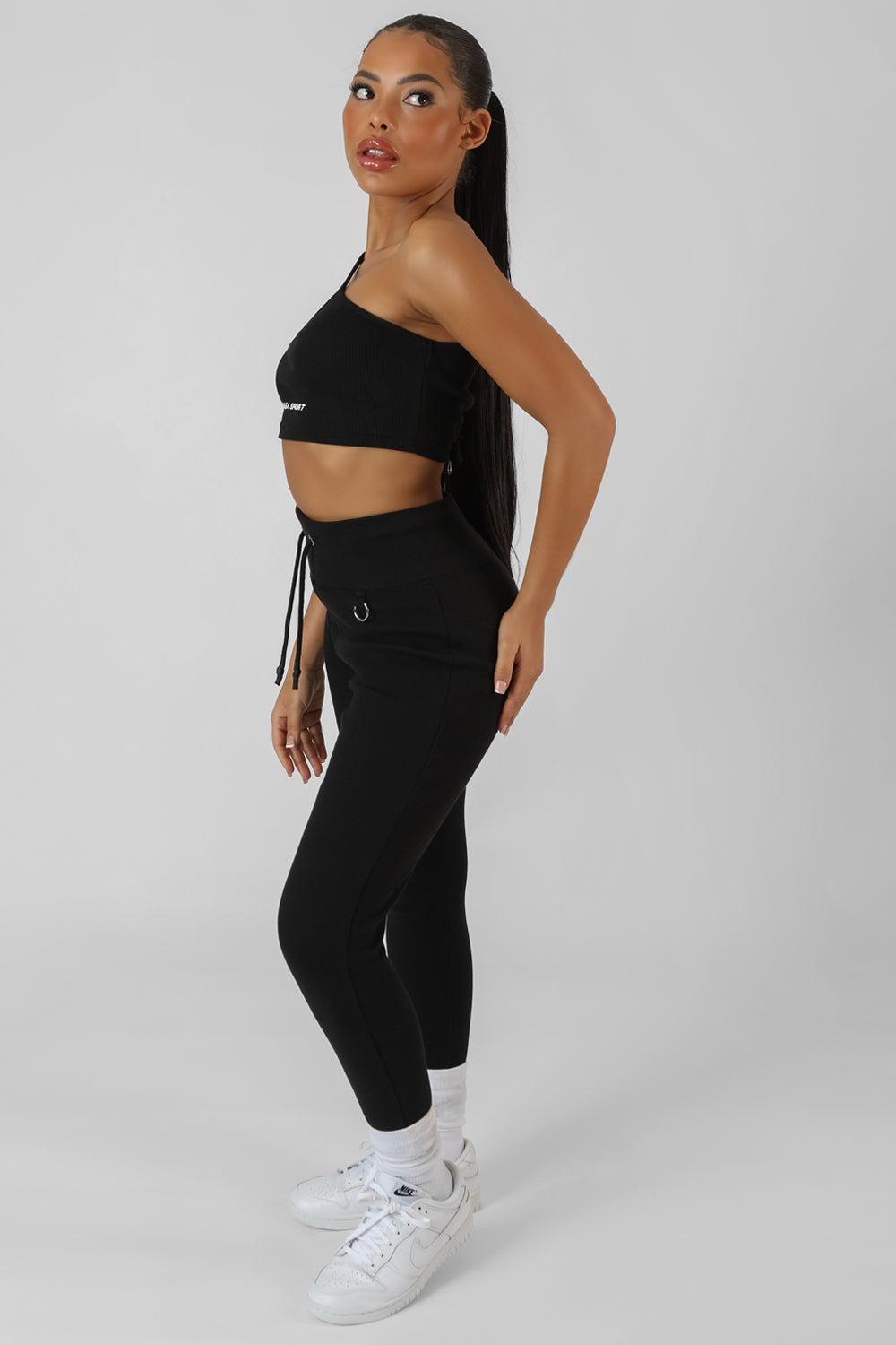 DRAWSTRING WAIST KAIIA SPORT LEGGINGS BLACK