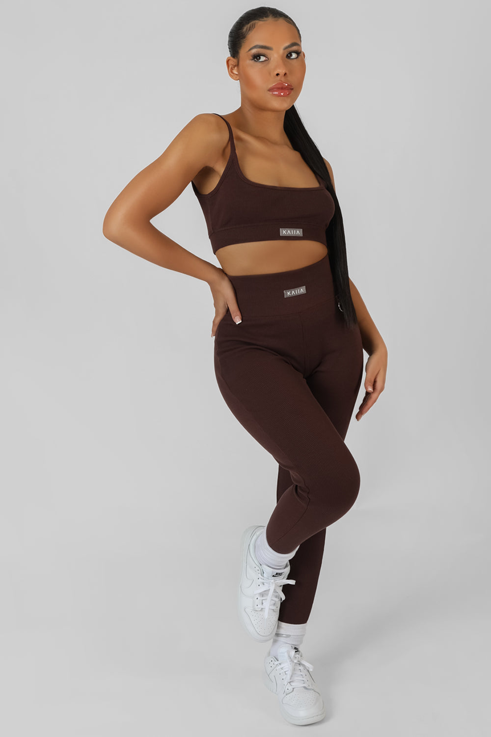 SQUARE NECK KAIIA SPORT STRAPPY BRALET CHOCOLATE