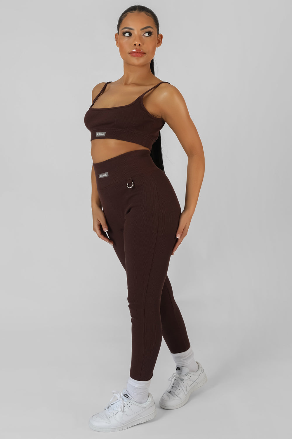 SQUARE NECK KAIIA SPORT STRAPPY BRALET CHOCOLATE