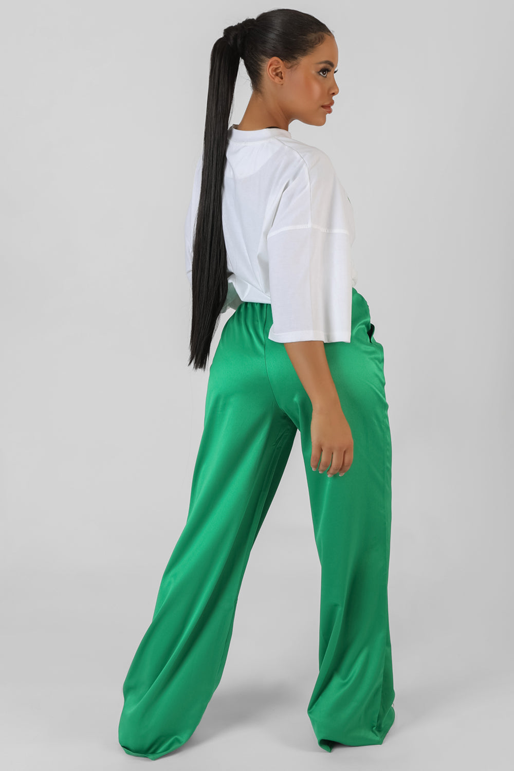 SATIN WIDE LEG TROUSERS GREEN