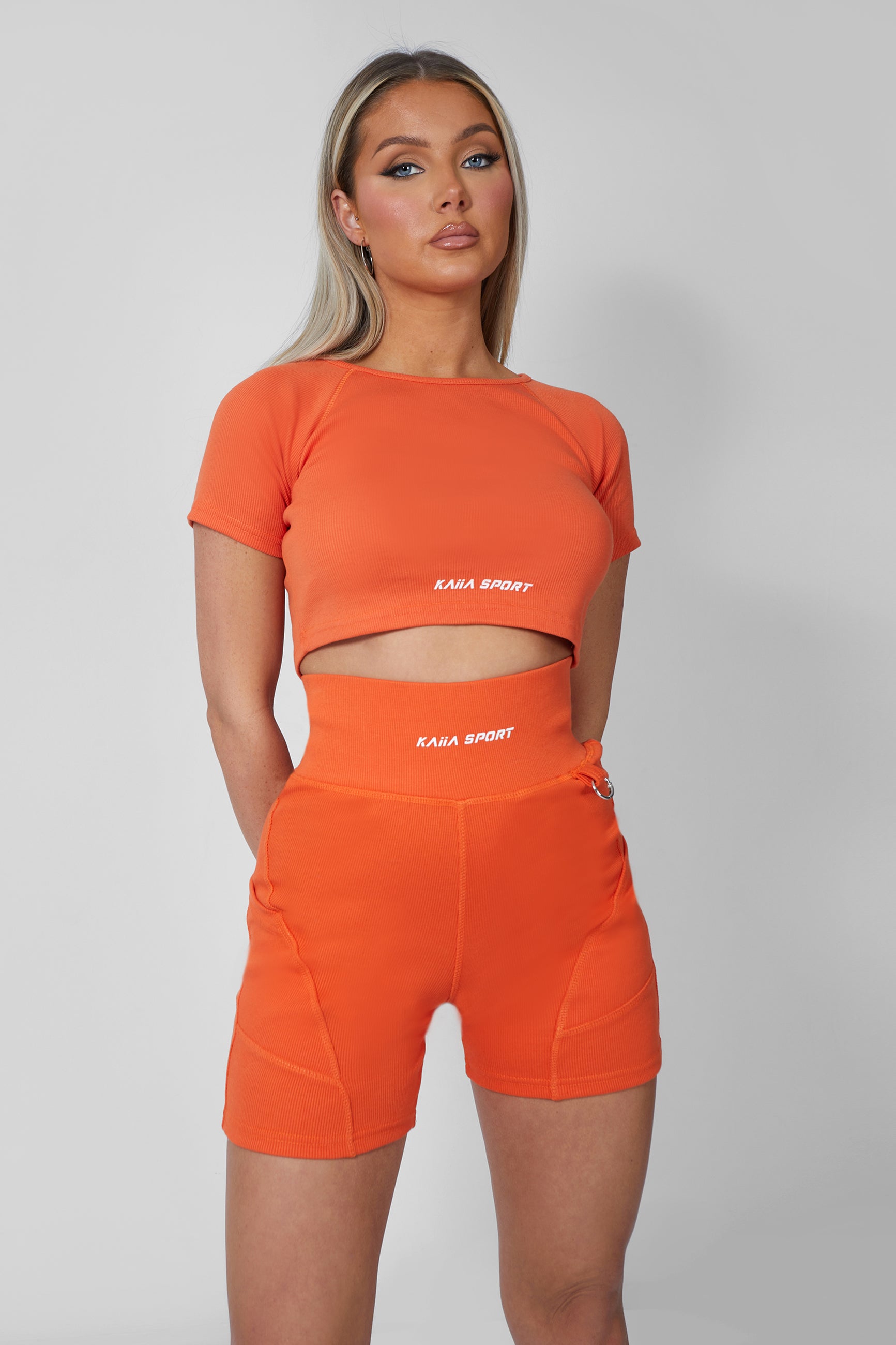 RIBBED CROPPED KAIIA SPORT T-SHIRT SUNSET ORANGE