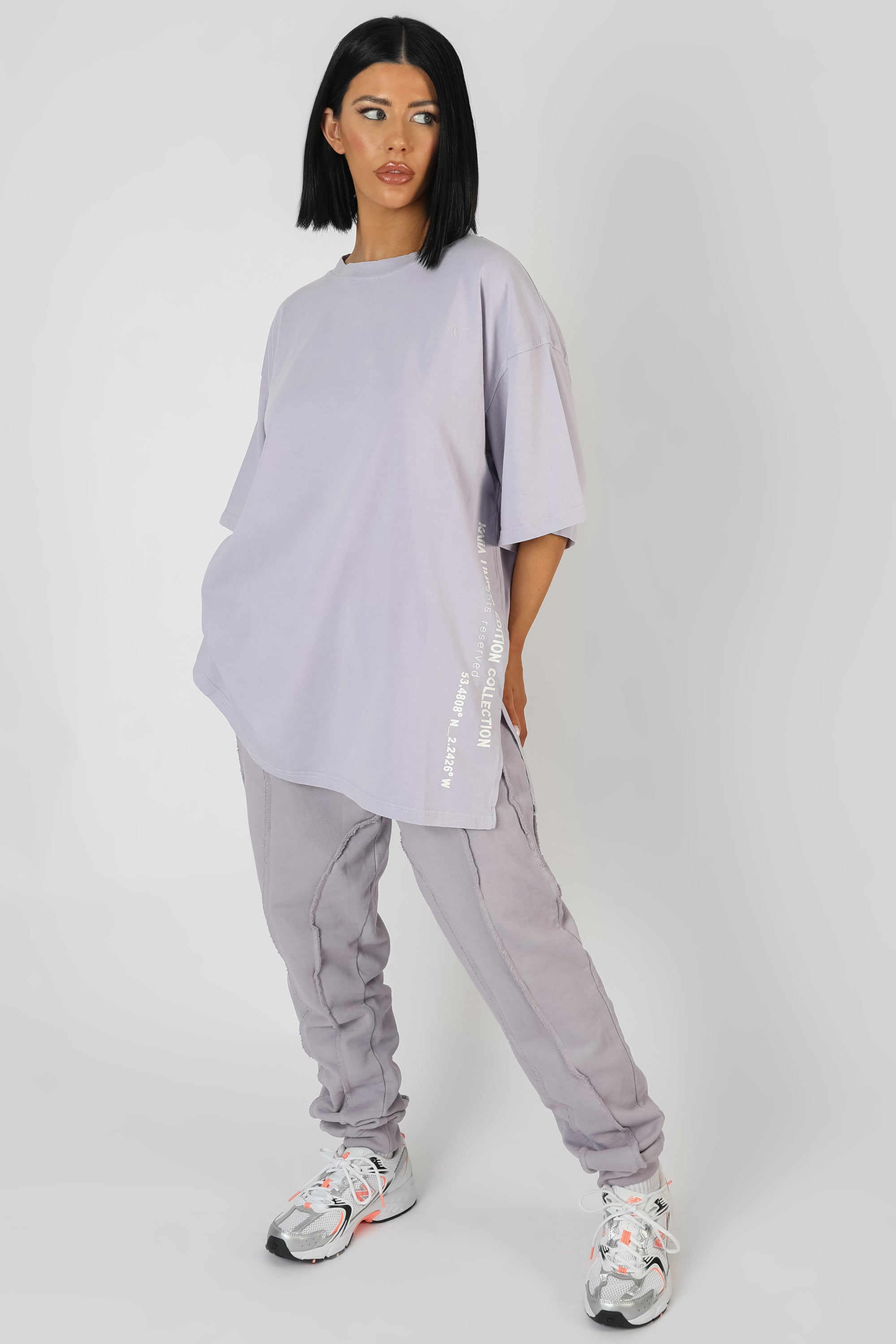 SIDE SLOGAN OVERSIZED T-SHIRT LILAC