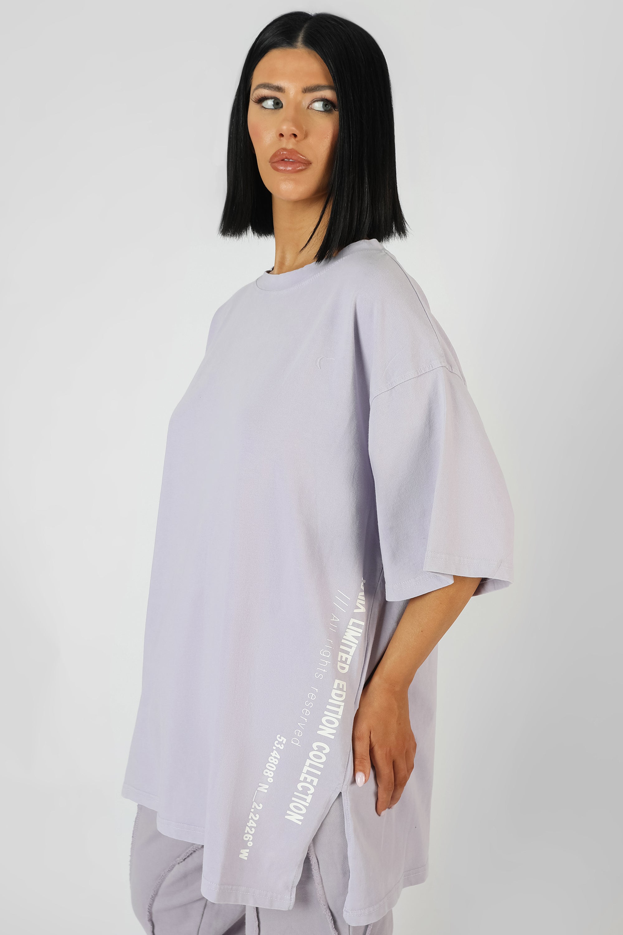 SIDE SLOGAN OVERSIZED T-SHIRT LILAC