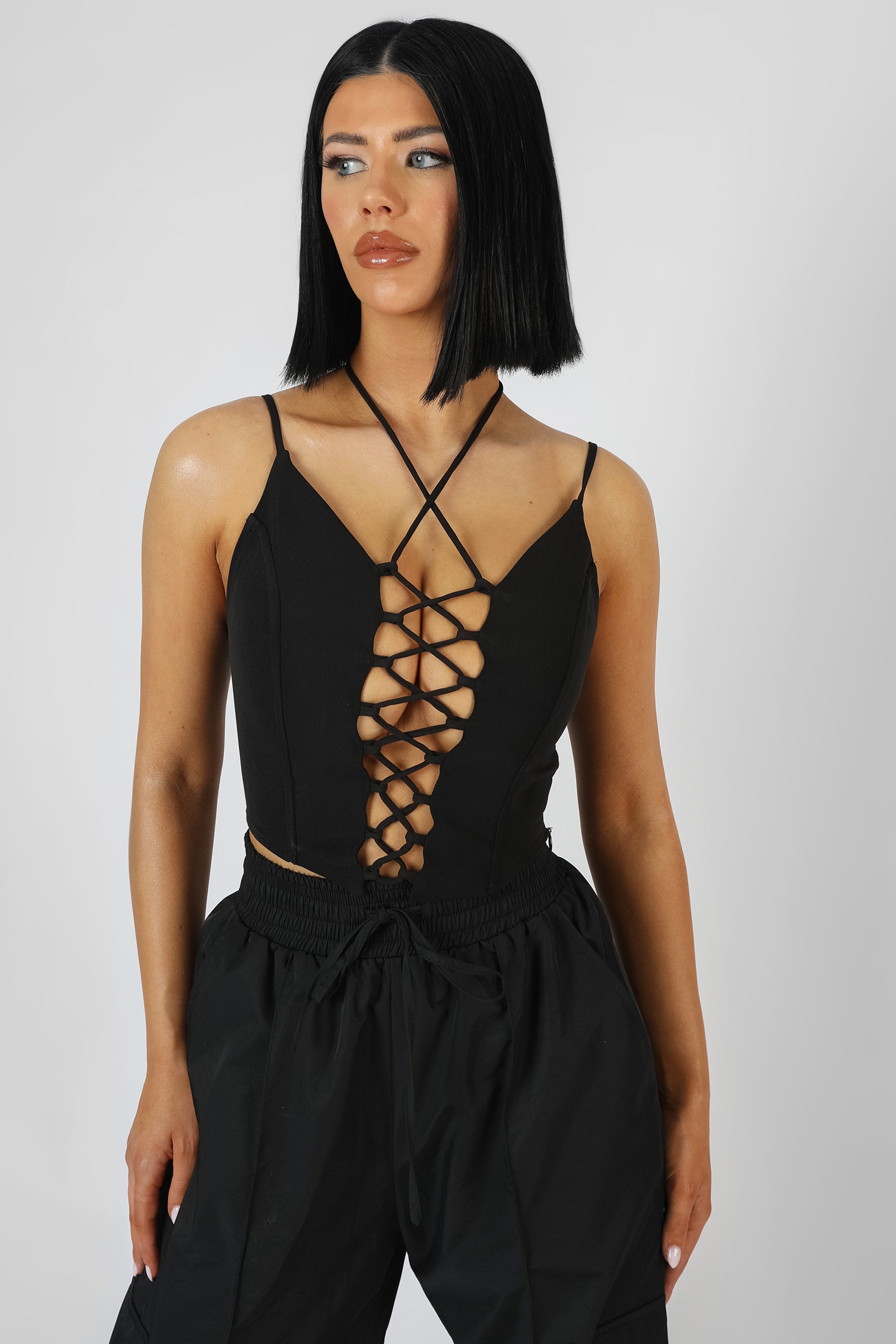 LACE UP CORSET TOP BLACK