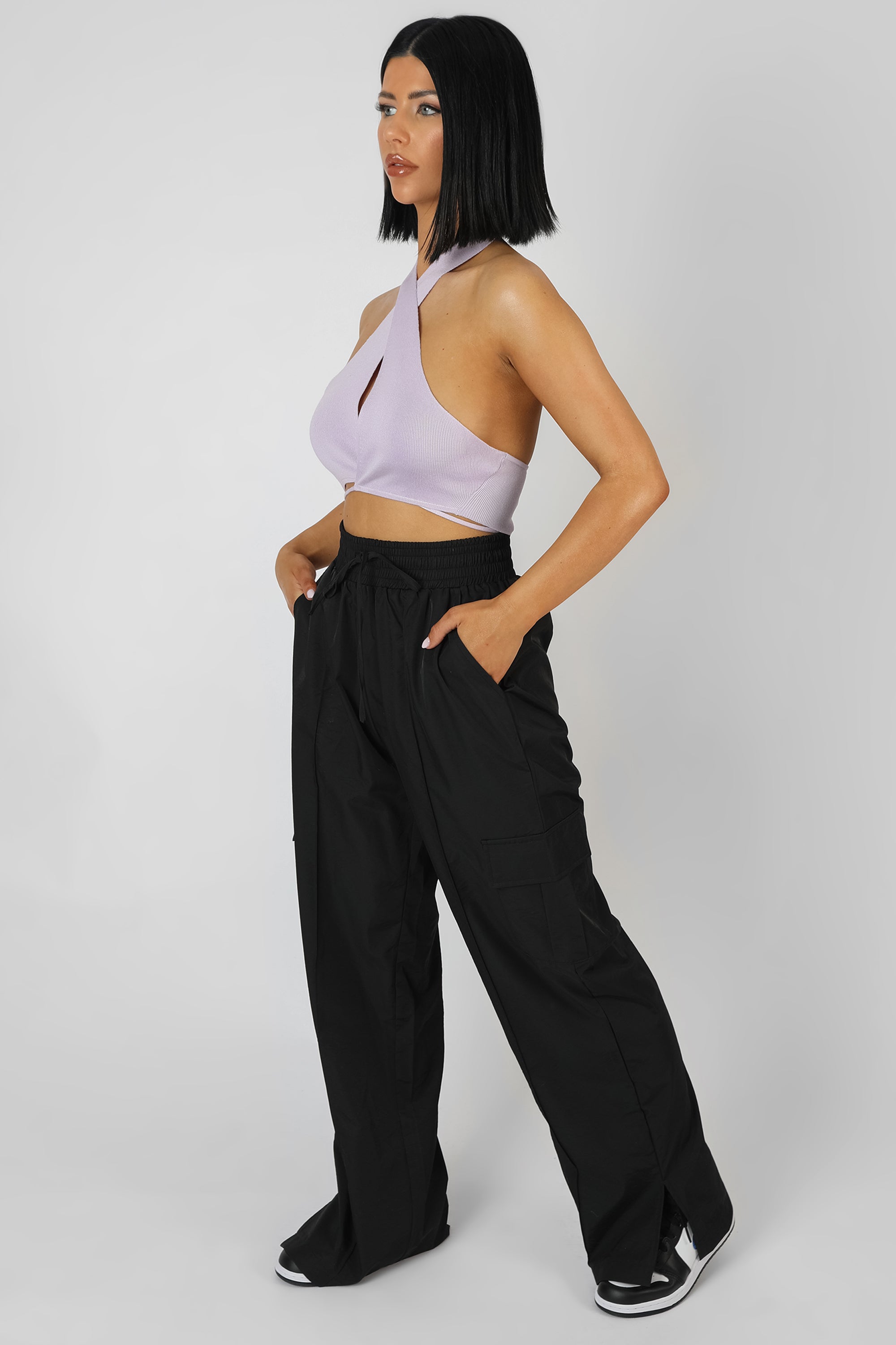 WRAP FRONT HALTER CROP TOP LILAC